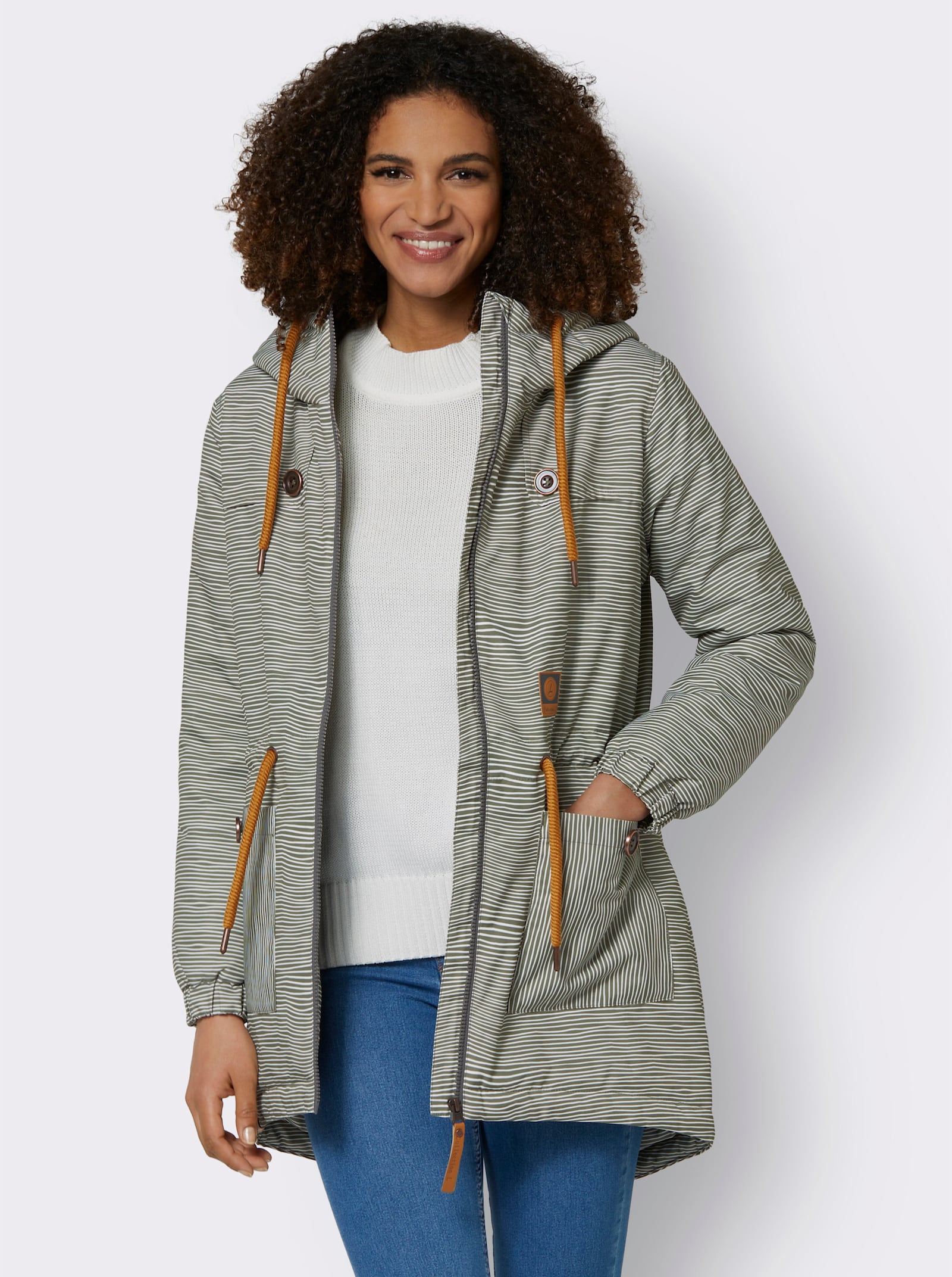 Jacke wind- und wasserabweisend - khaki-weiß-geringelt