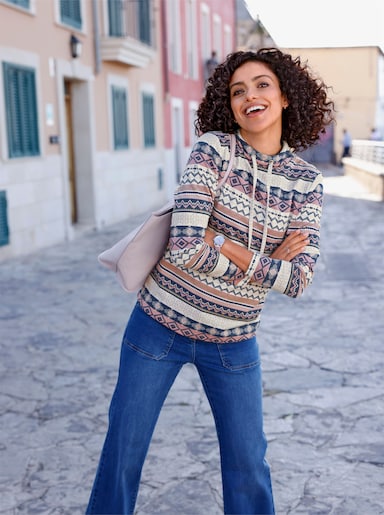 Sweatshirt - ecru-mauve-bedruckt