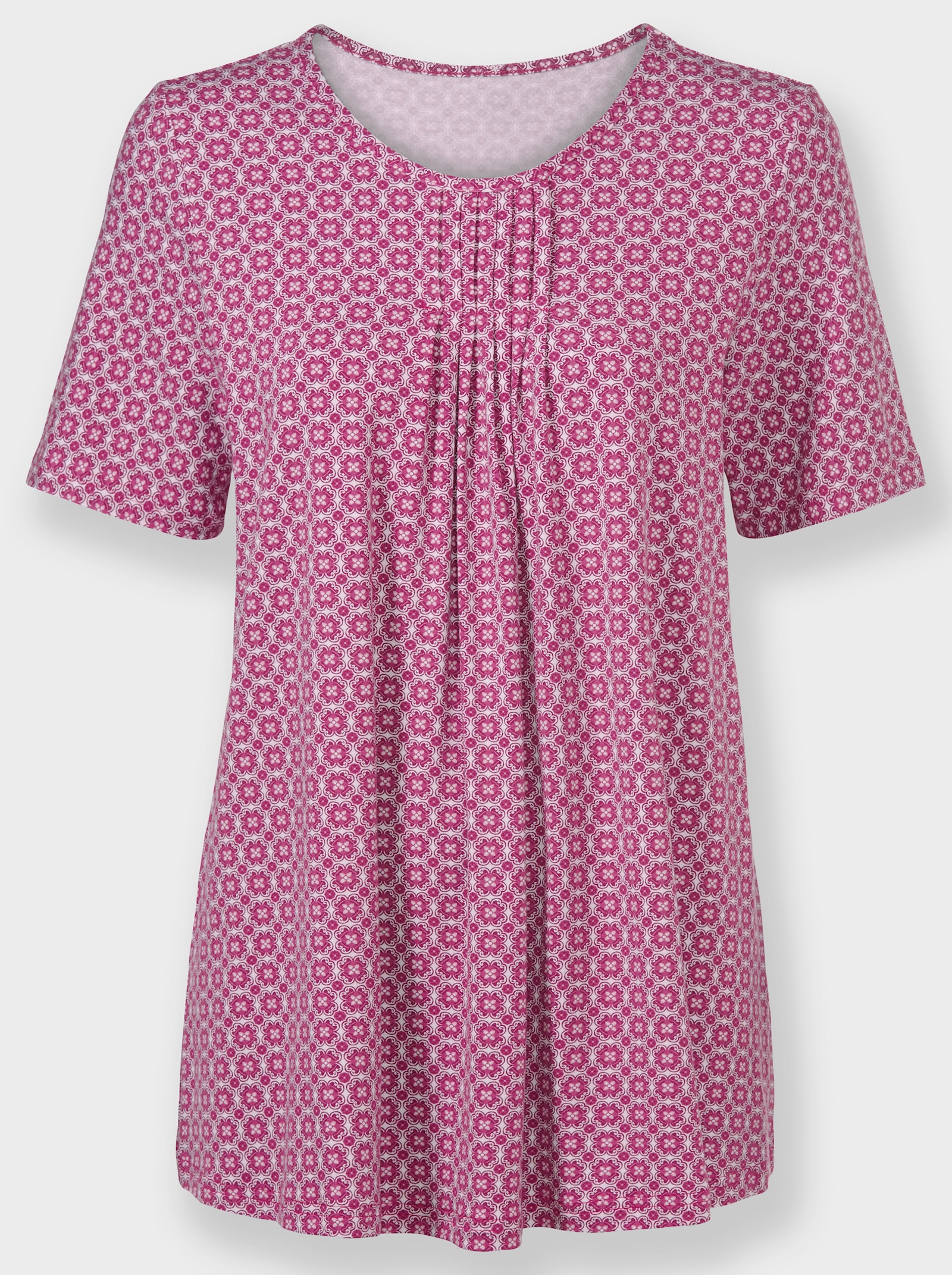 Tuniekshirt in A-lijn - heide/wit bedrukt