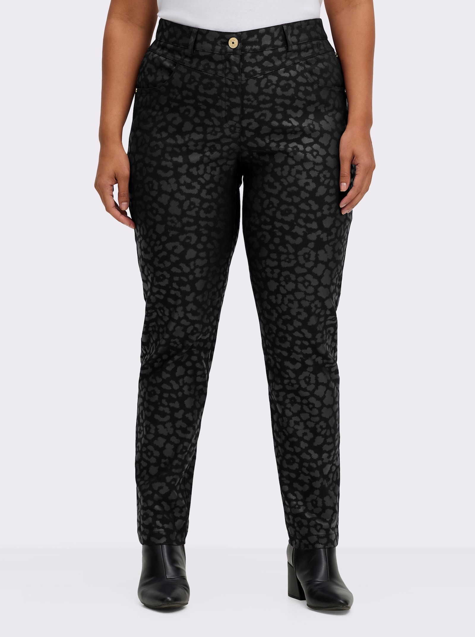 sheego Bengalinhose mit beschichtetem Leo-Print - schwarz-bedruckt