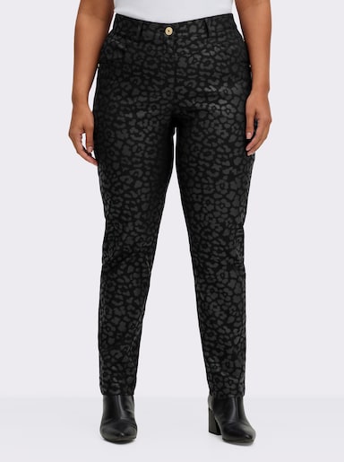 sheego Bengalinhose mit beschichtetem Leo-Print - schwarz-bedruckt