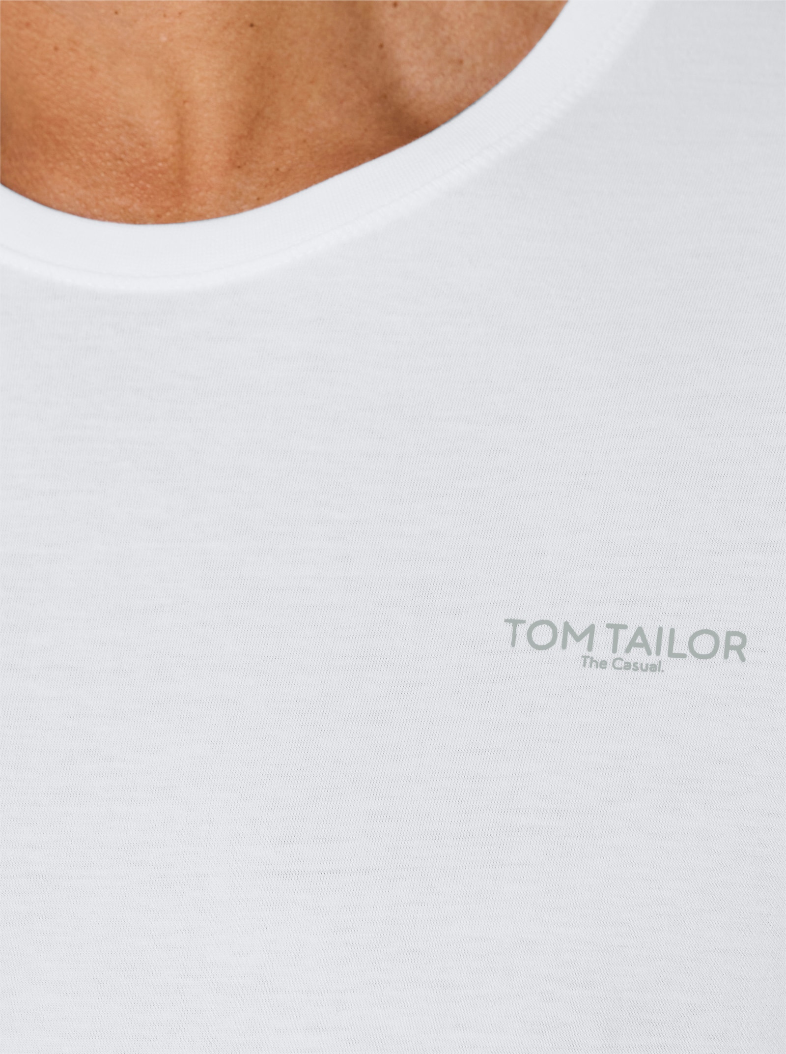 TOM TAILOR Rundhalsshirt mit Logo-Print - schwarz + weiß + anthrazit-meliert
