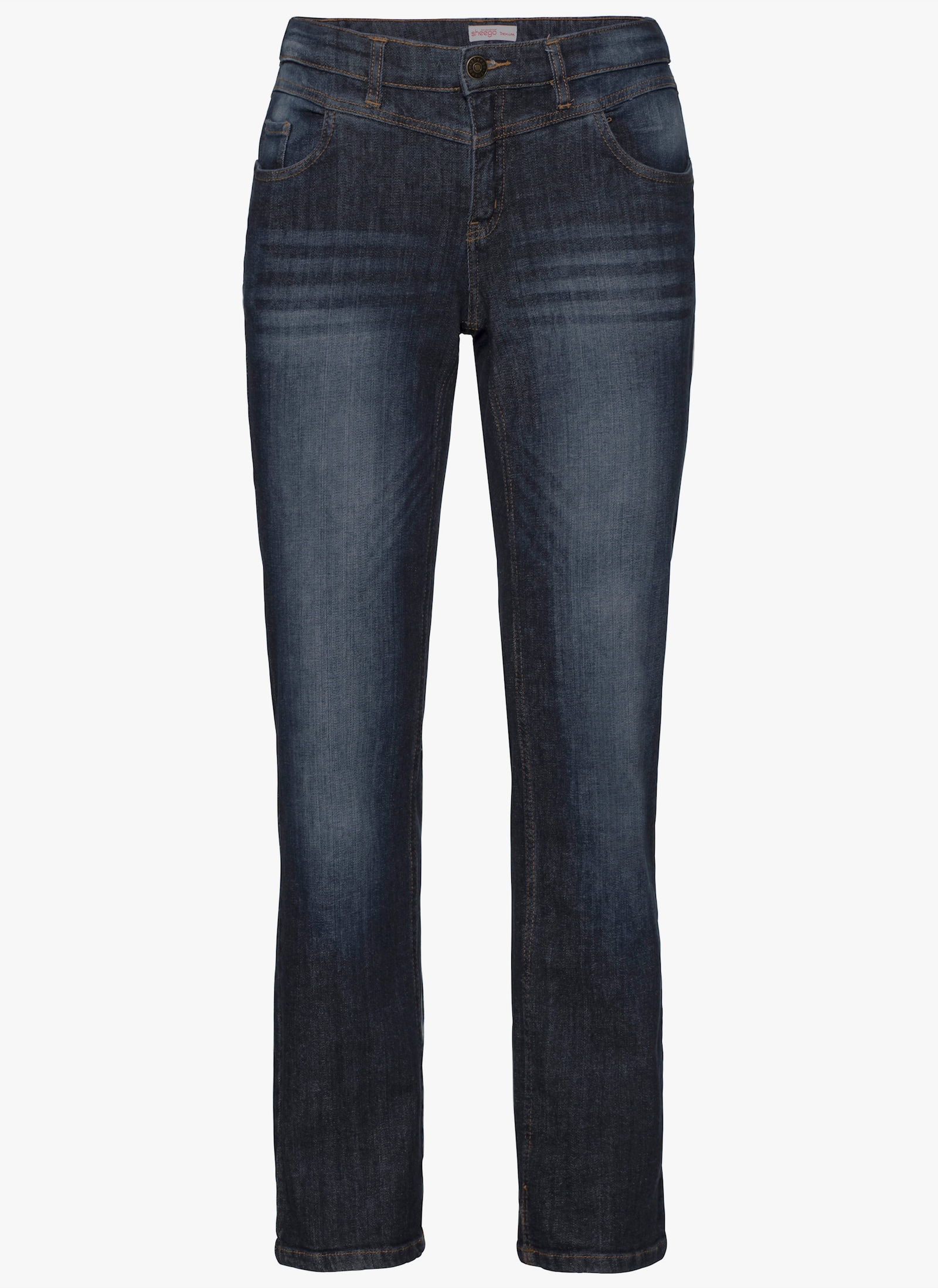 sheego Gerade Jeans mit Used-Effekten - dark blue denim