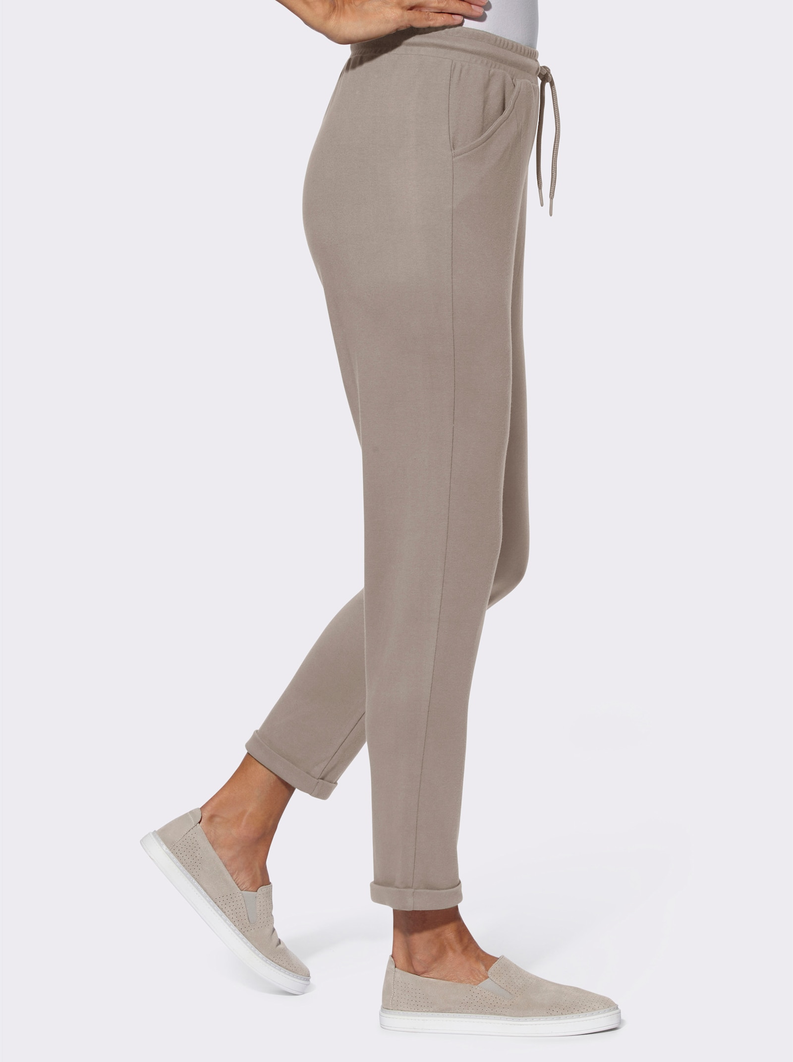 Sweathose mit Blütenstickerei - sesam