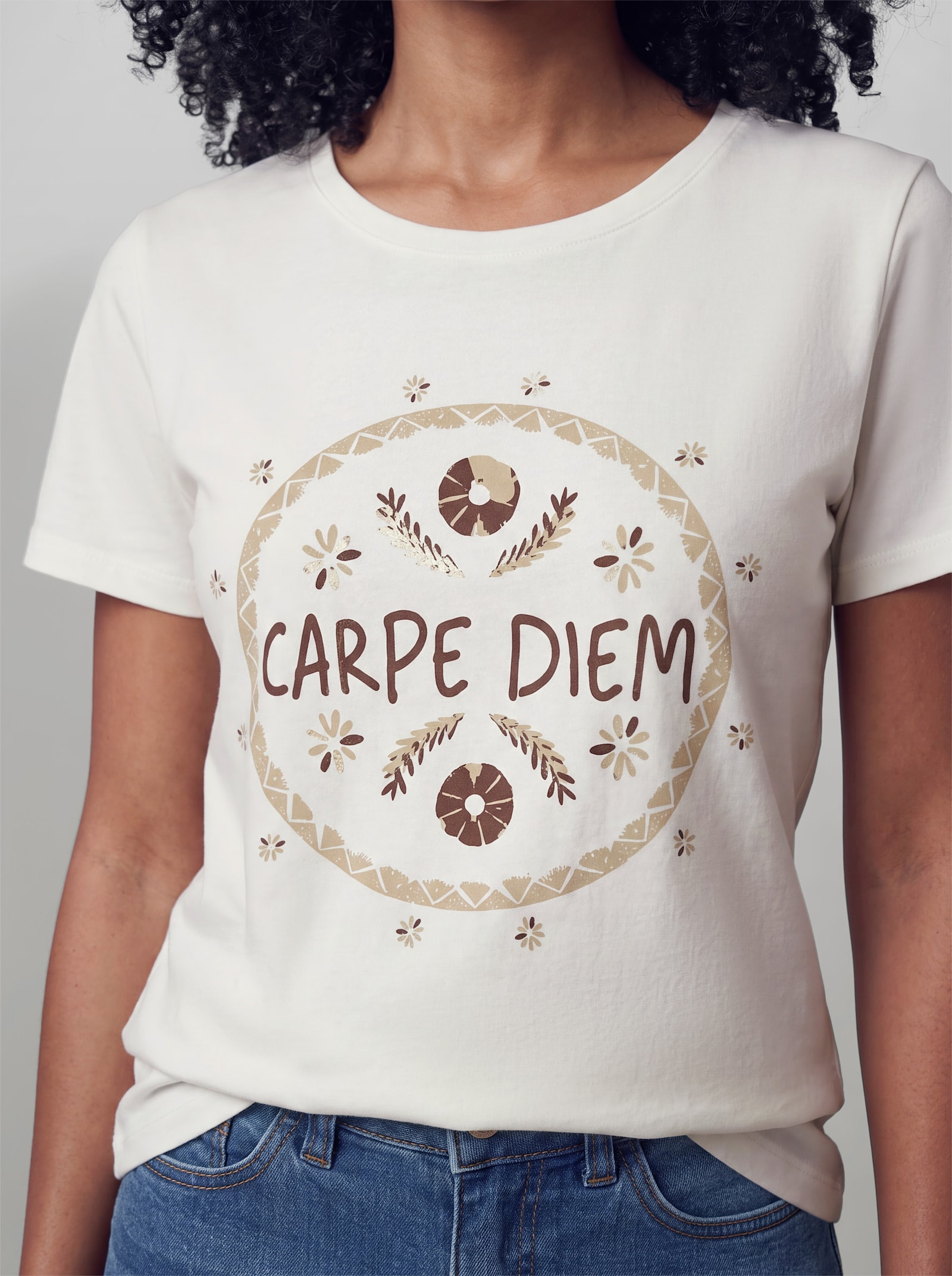 heine Kurzarmshirt mit Schriftzug - ecru