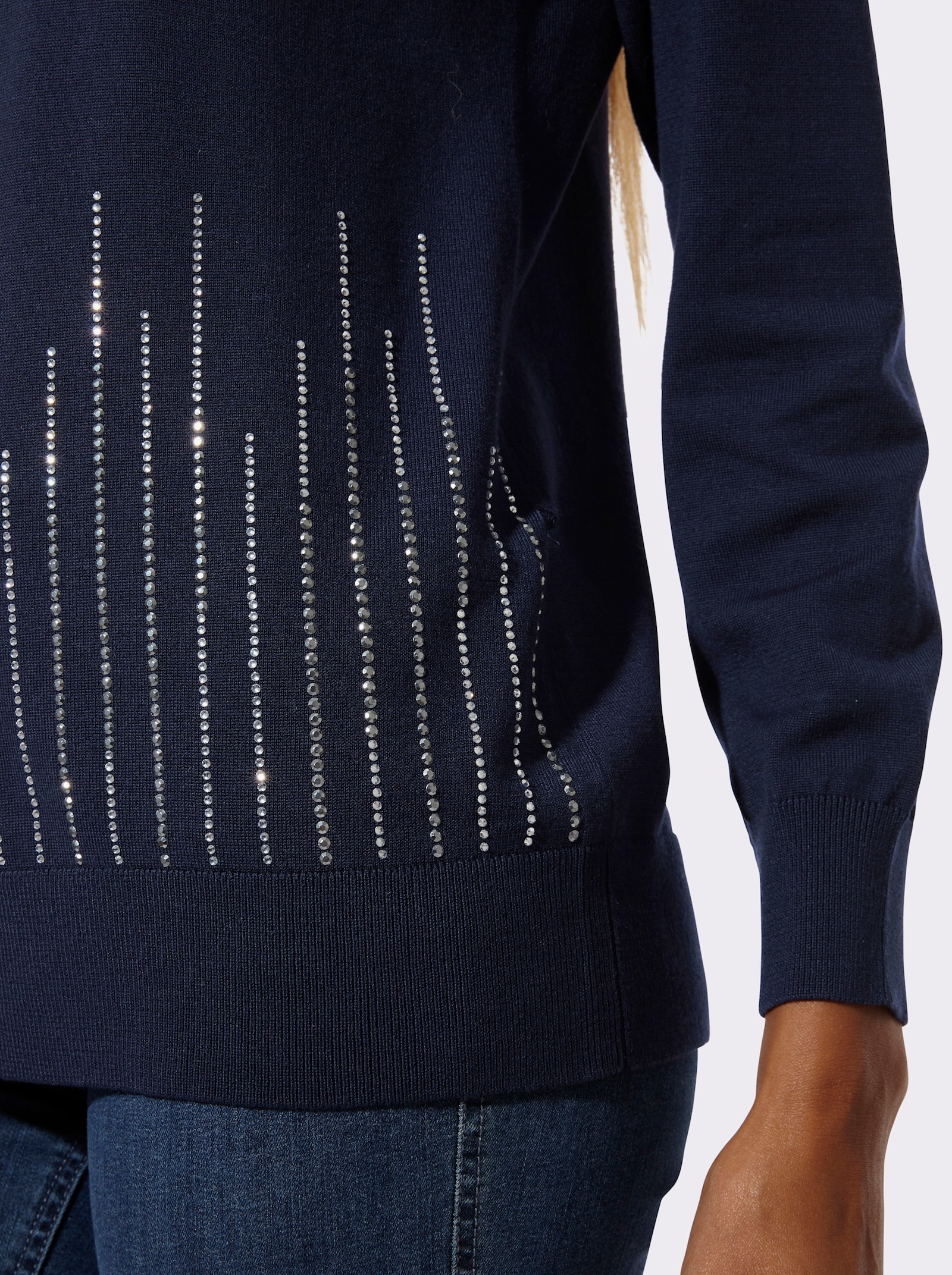 Langarm-Pullover mit U-Boot-Ausschnitt - marine