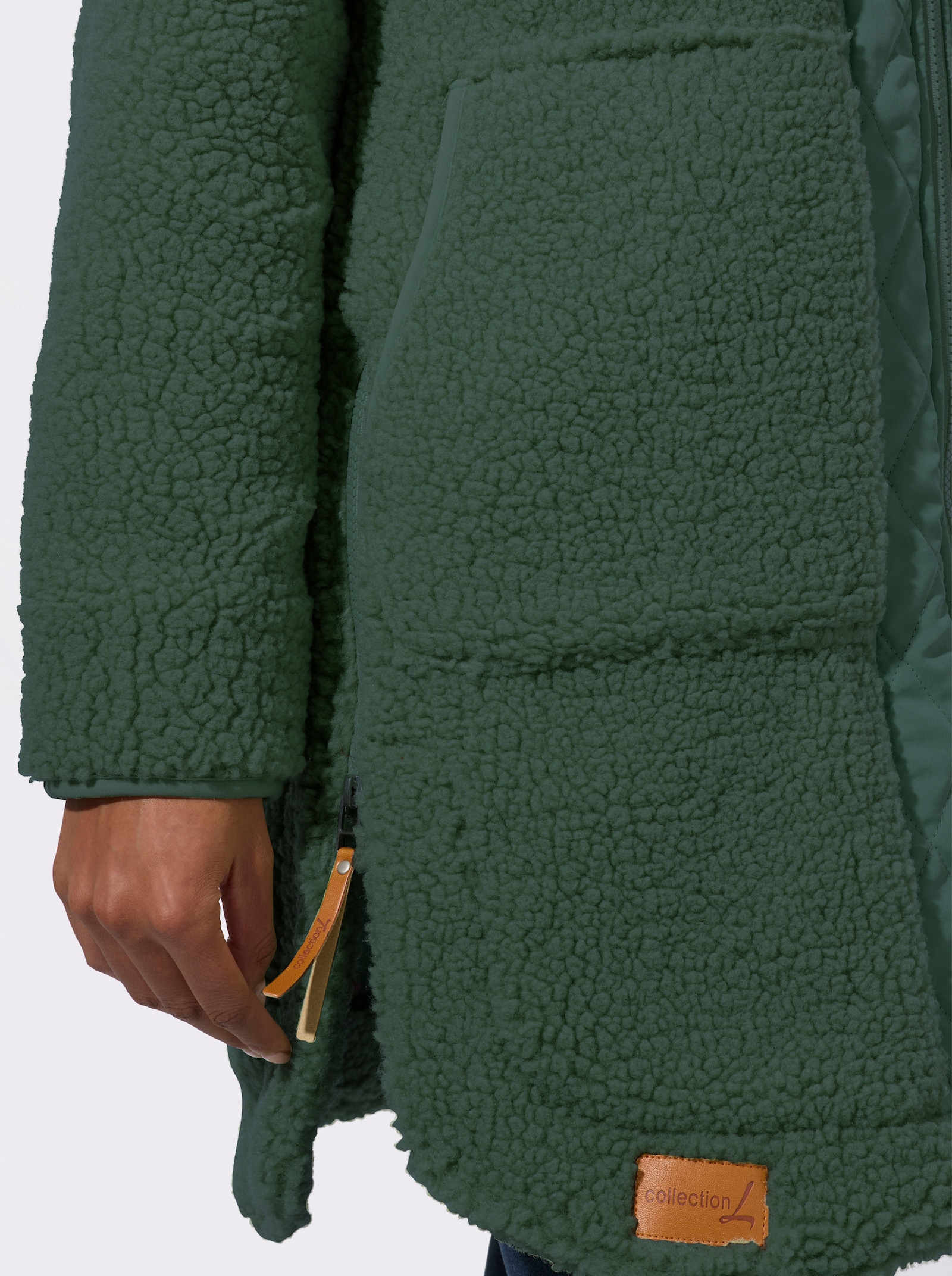  Teddyjacke mit Reißverschluss an den Saumschlitzen - moos