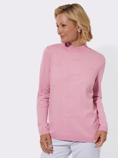 Stehkragenpullover mit Rippmuster und Glitzersteinchen - rosé
