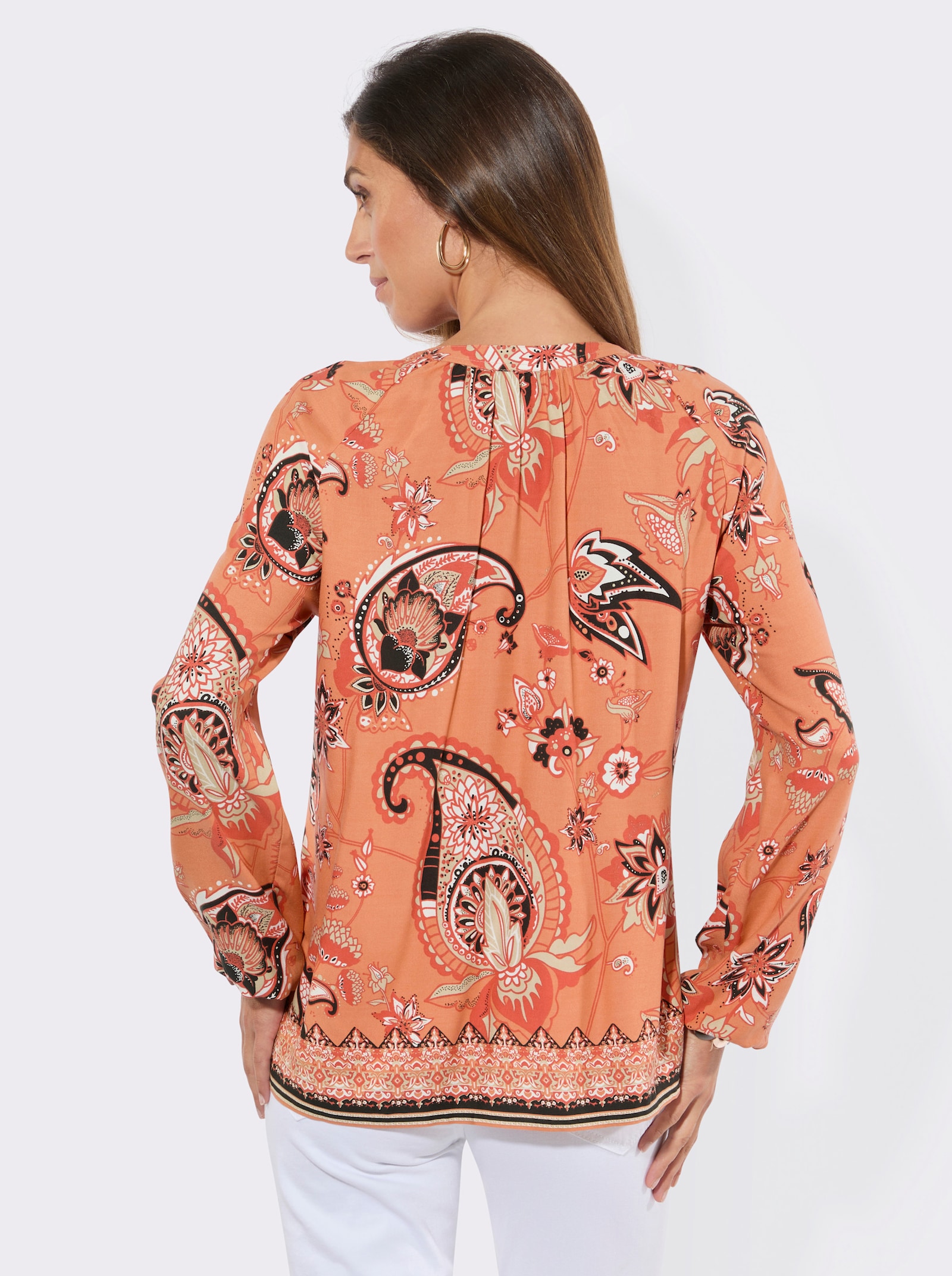 Druckbluse mit Bordürendruck - papaya-schwarz-bedruckt