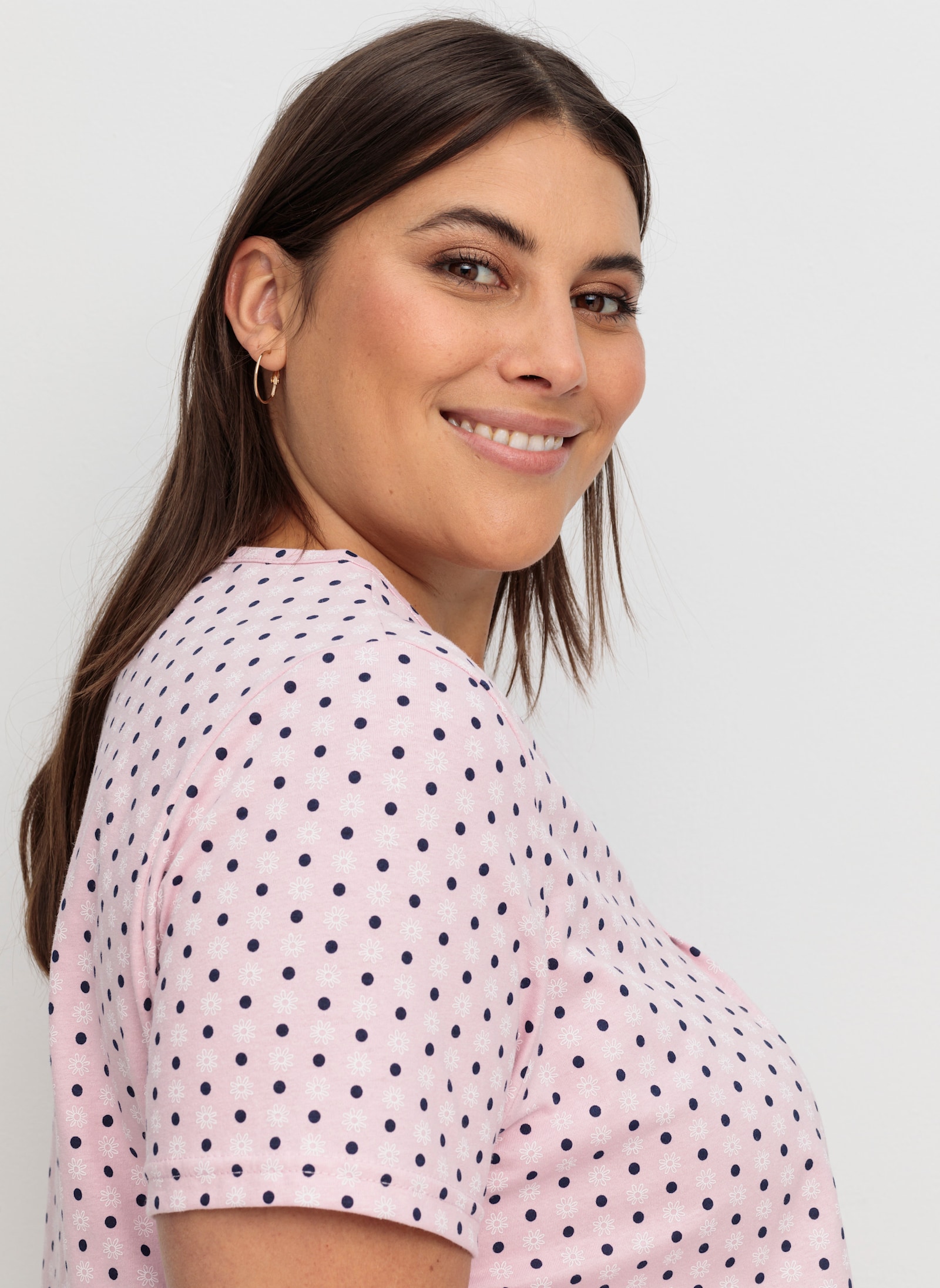 Kurzarmshirt im Minimaldessin - rosé-gemustert