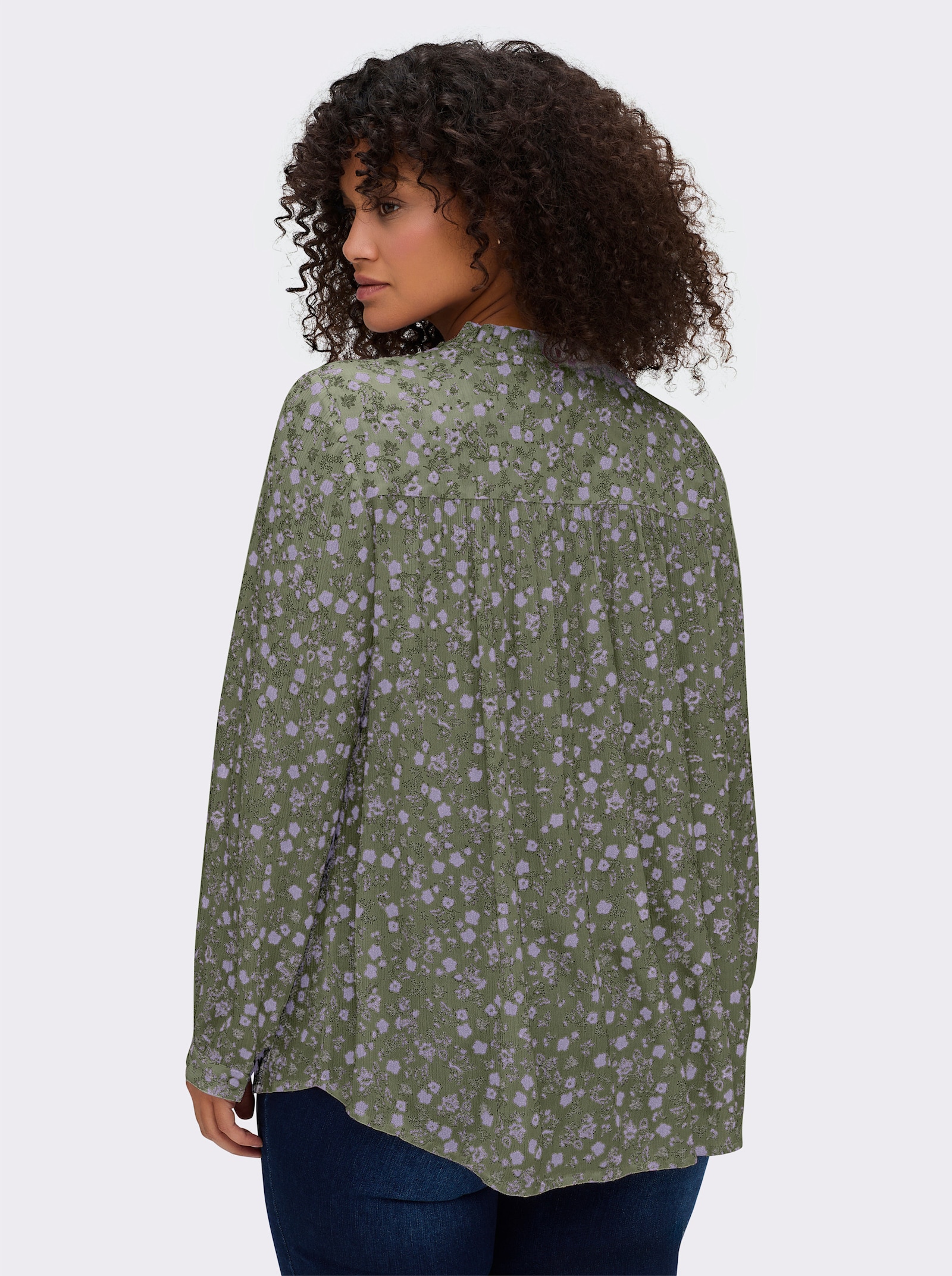 sheego Crêpebluse mit Blümchendruck - khaki-flieder-bedruckt