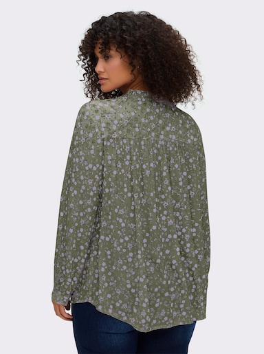 sheego Crêpebluse - khaki-flieder-bedruckt