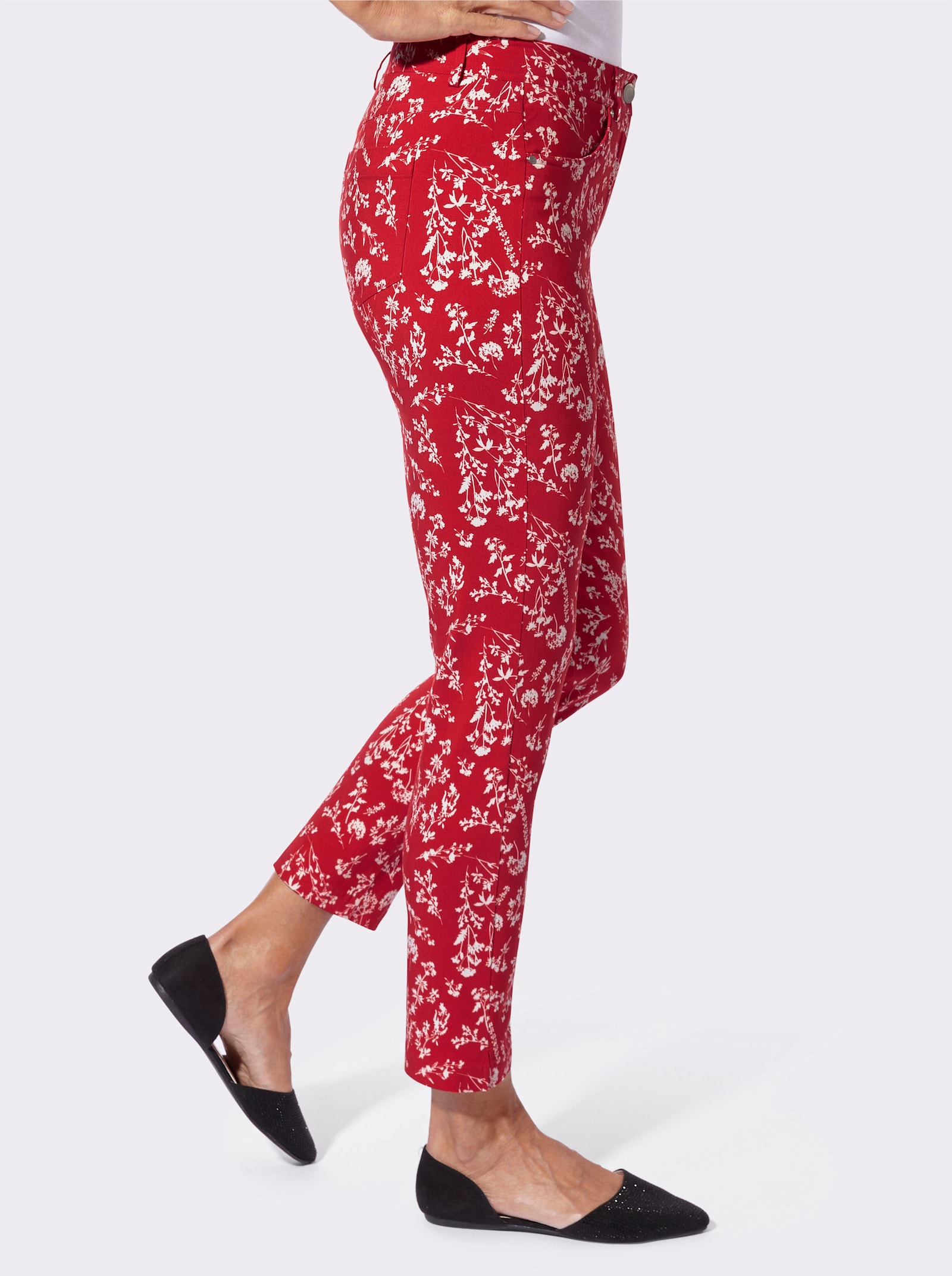 Bengalinhose mit floralem Druck - erdbeere-ecru-bedruckt