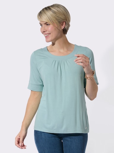 Rundhalsshirt mit dezenter Raffung - mint