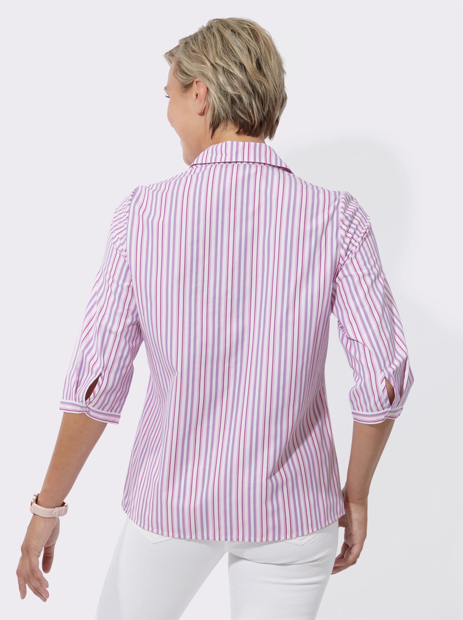 Gestreifte Bluse mit 3/4-Ärmeln - fuchsia-rosé-gestreift