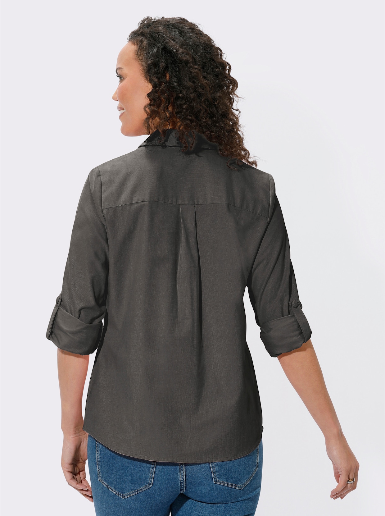 Blouse van ribcord - grafiet