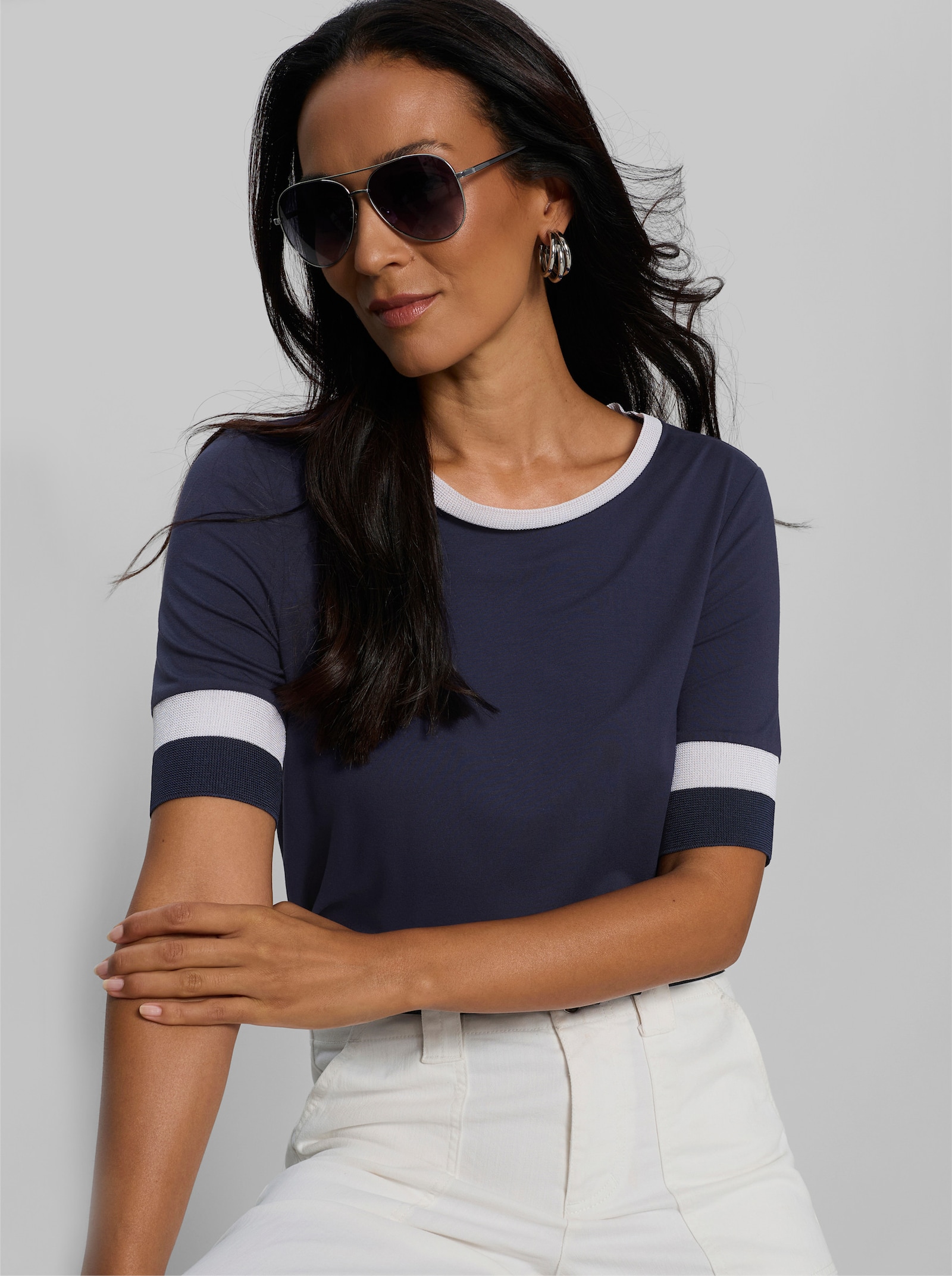 heine Rundhalsshirt mit Glanz-Details - marine