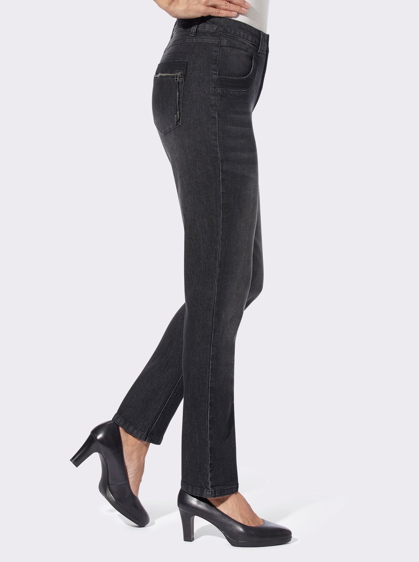 Skinny jeans met rits op achterzakken - black denim