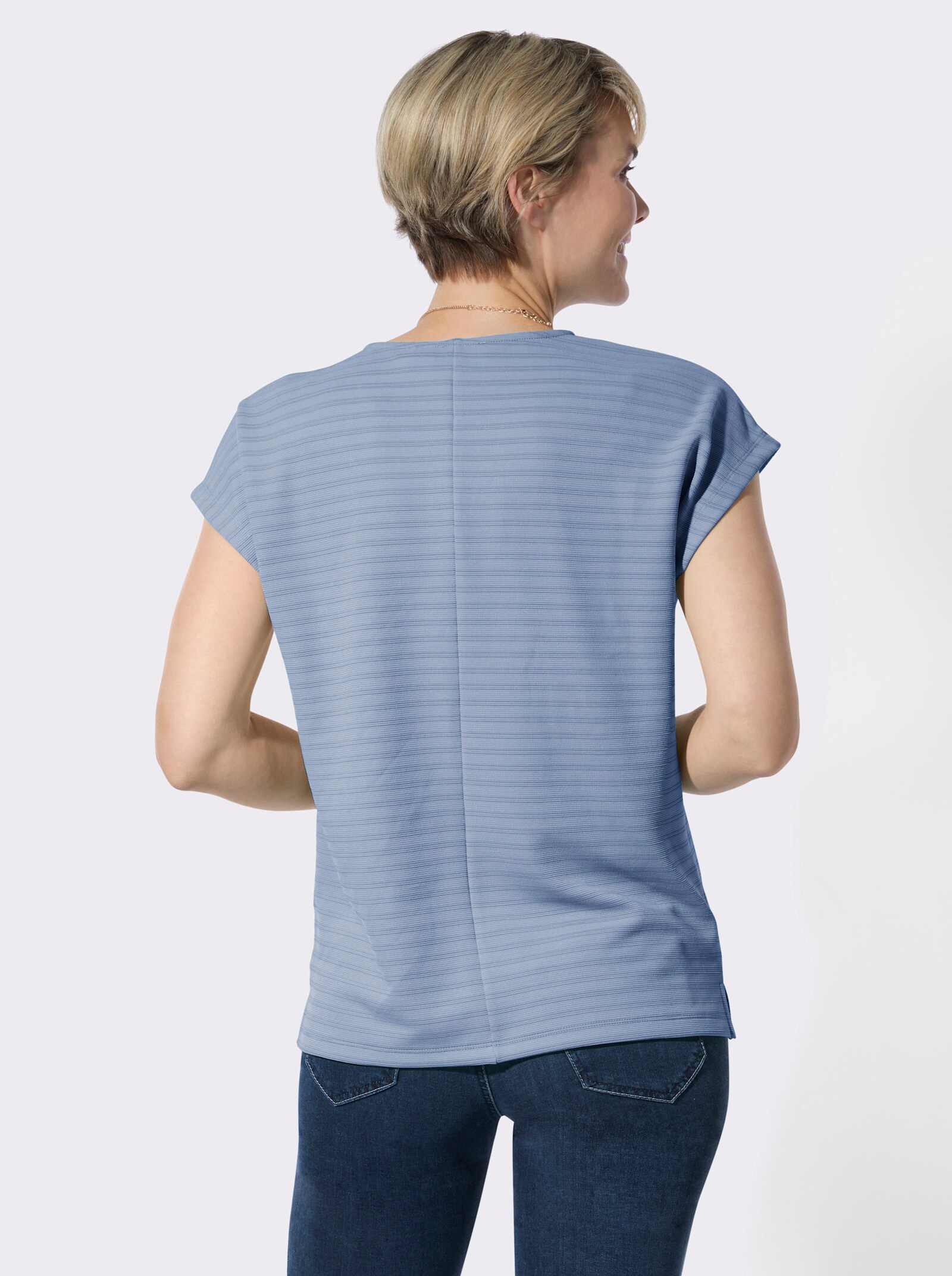 Rundhalsshirt mit Jacquardmuster - bleu