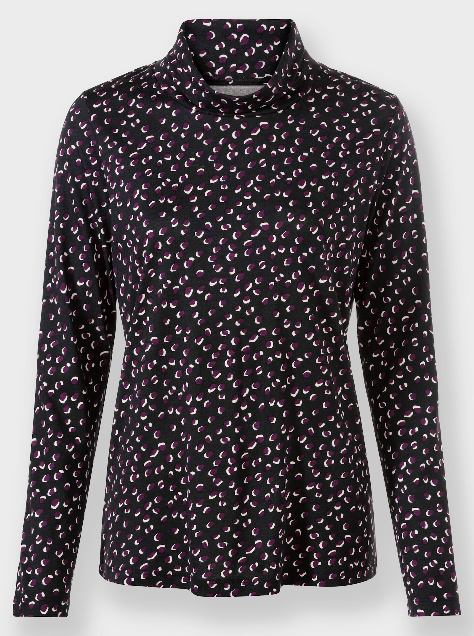 Rollkragenshirt mit Tupfen-Druck - schwarz-traube-bedruckt
