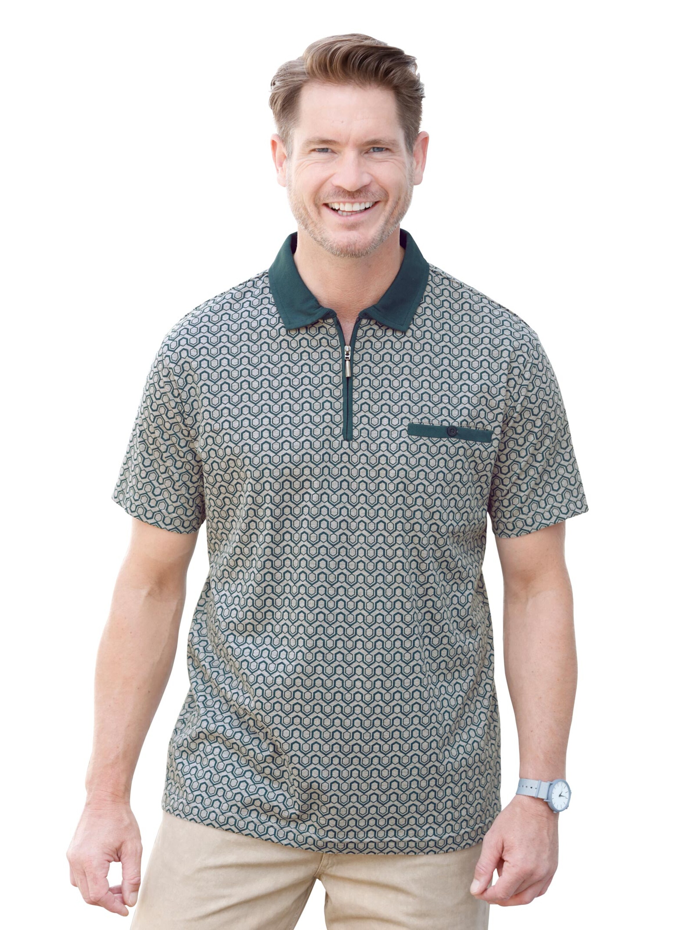 Poloshirt - grün-grau-gemustert