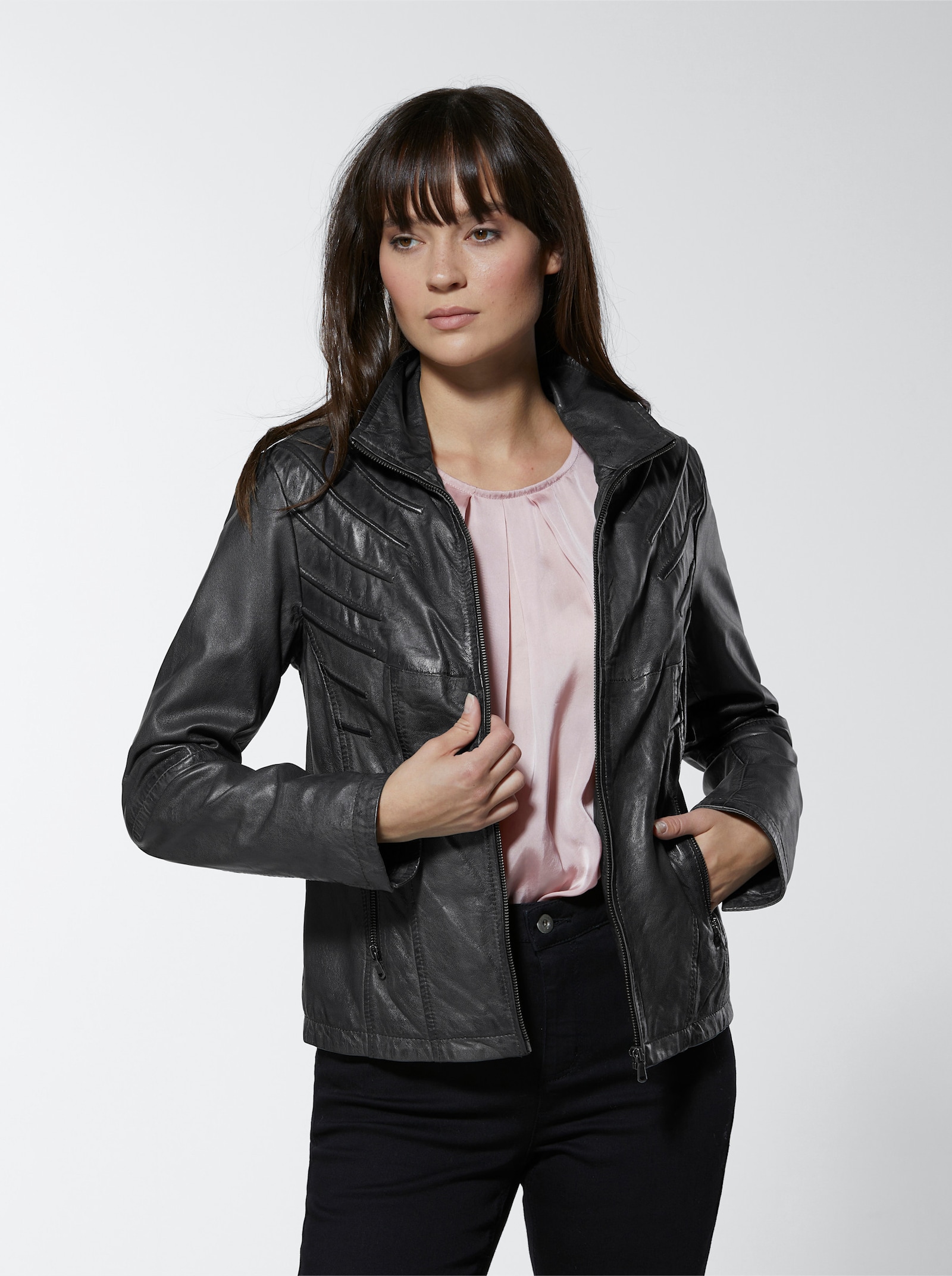 Mainpol Lederjacke aus Lammnappa - anthrazit
