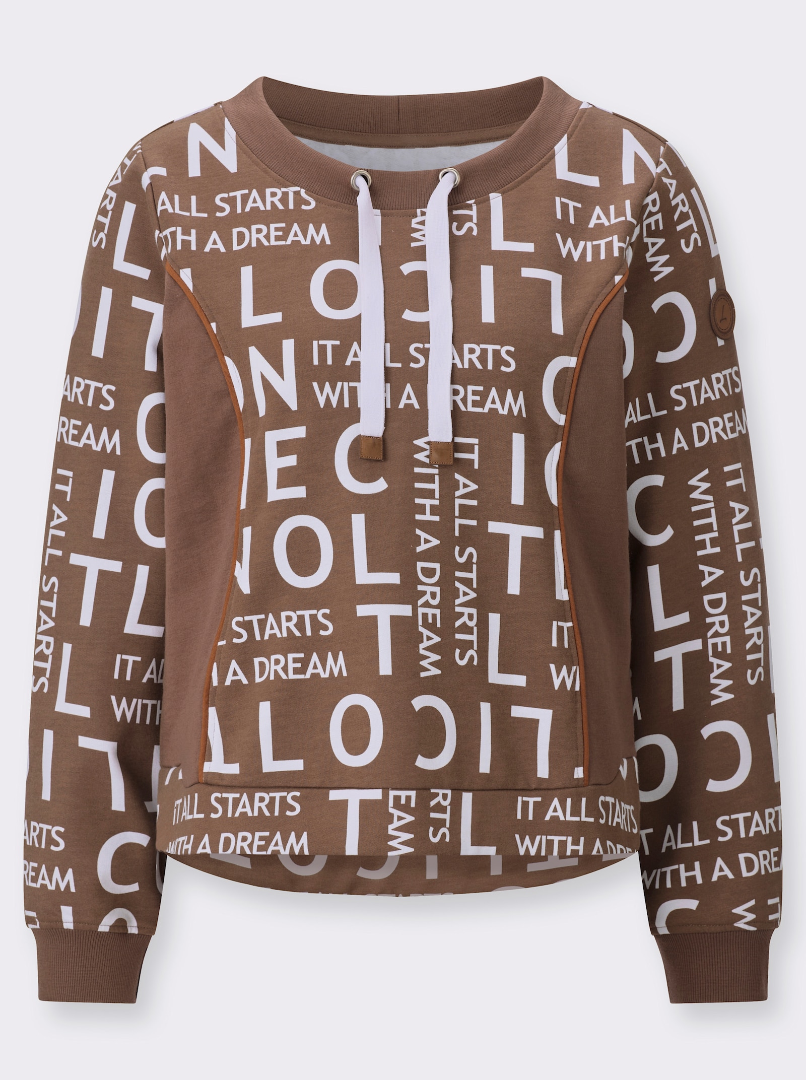 Sweatshirt mit angerautem Innenteil - braun-weiß-bedruckt