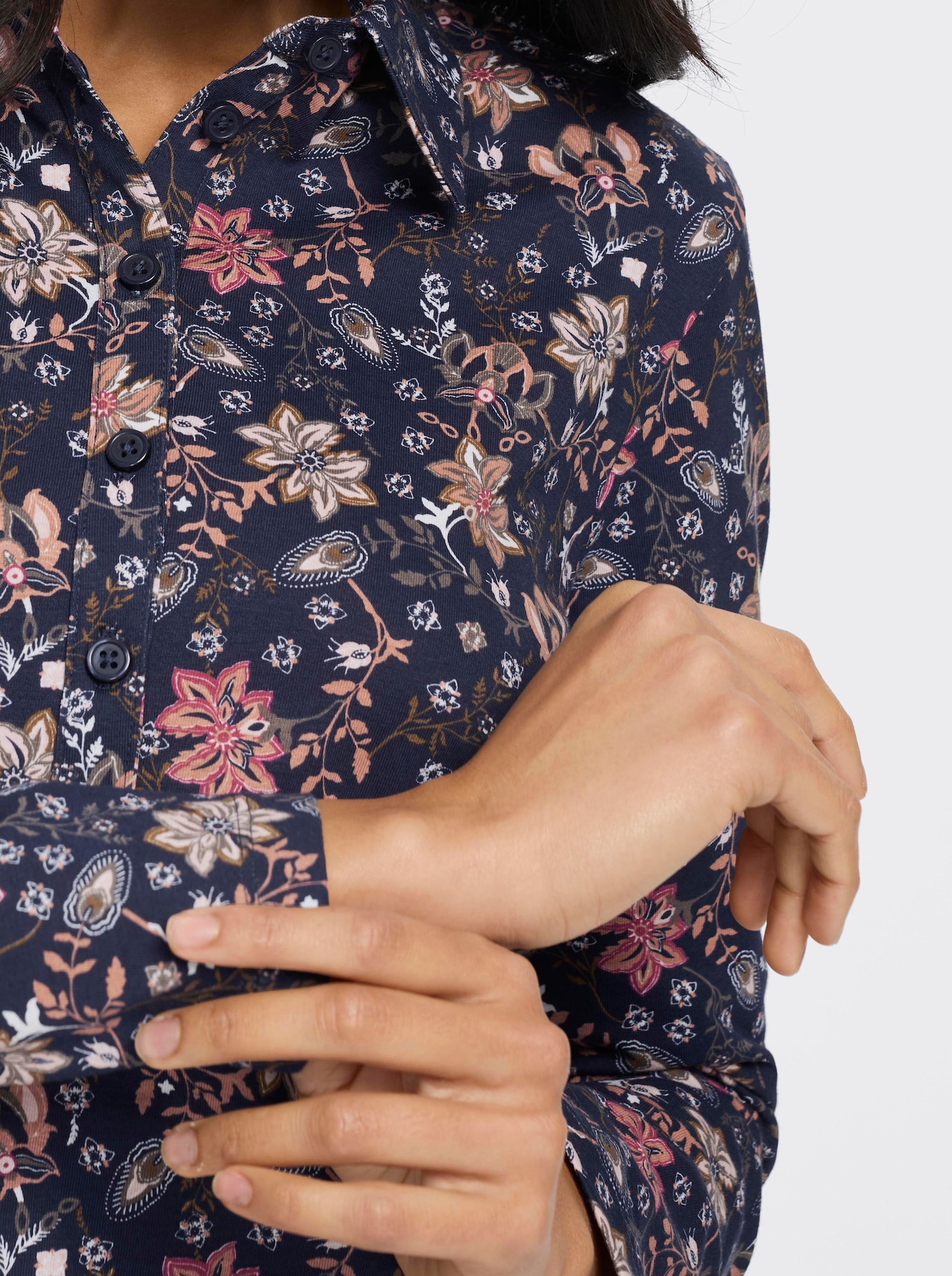 Poloshirt mit floralem Druck - marine-rosenquarz-bedruckt
