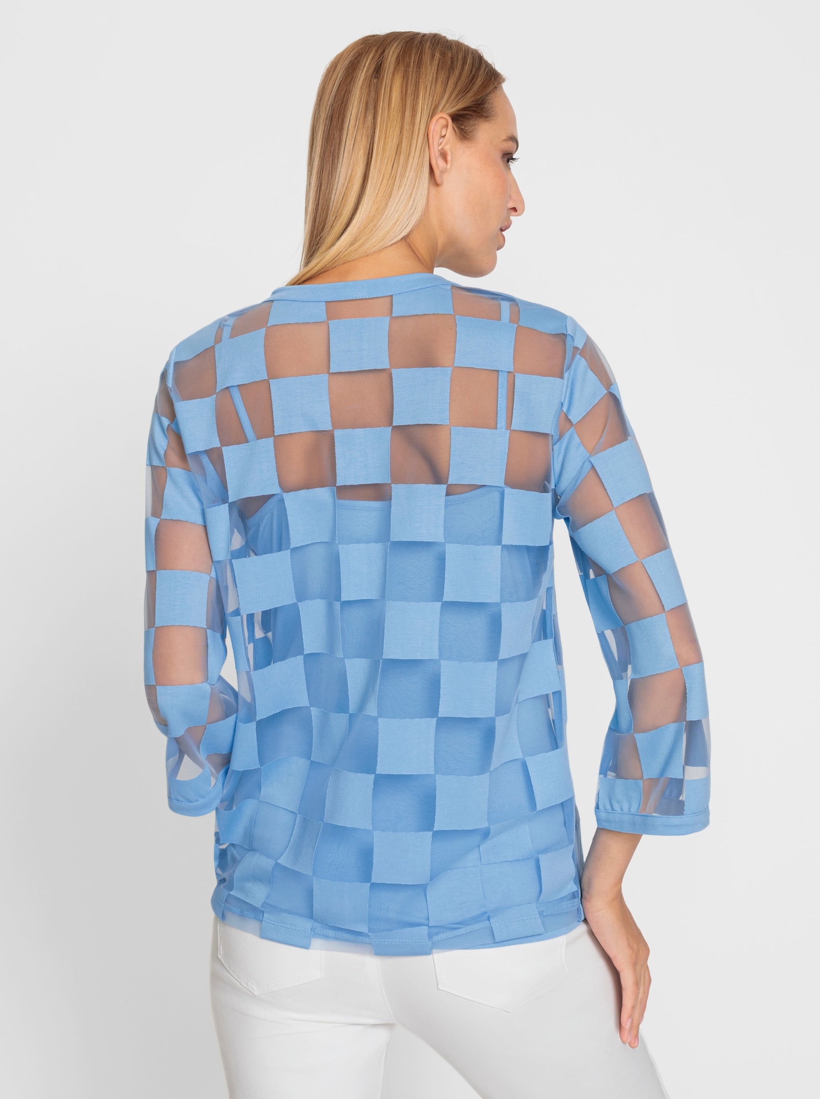 heine 3/4-Arm-Shirt mit Ausbrenner-Optik - himmelblau-kariert