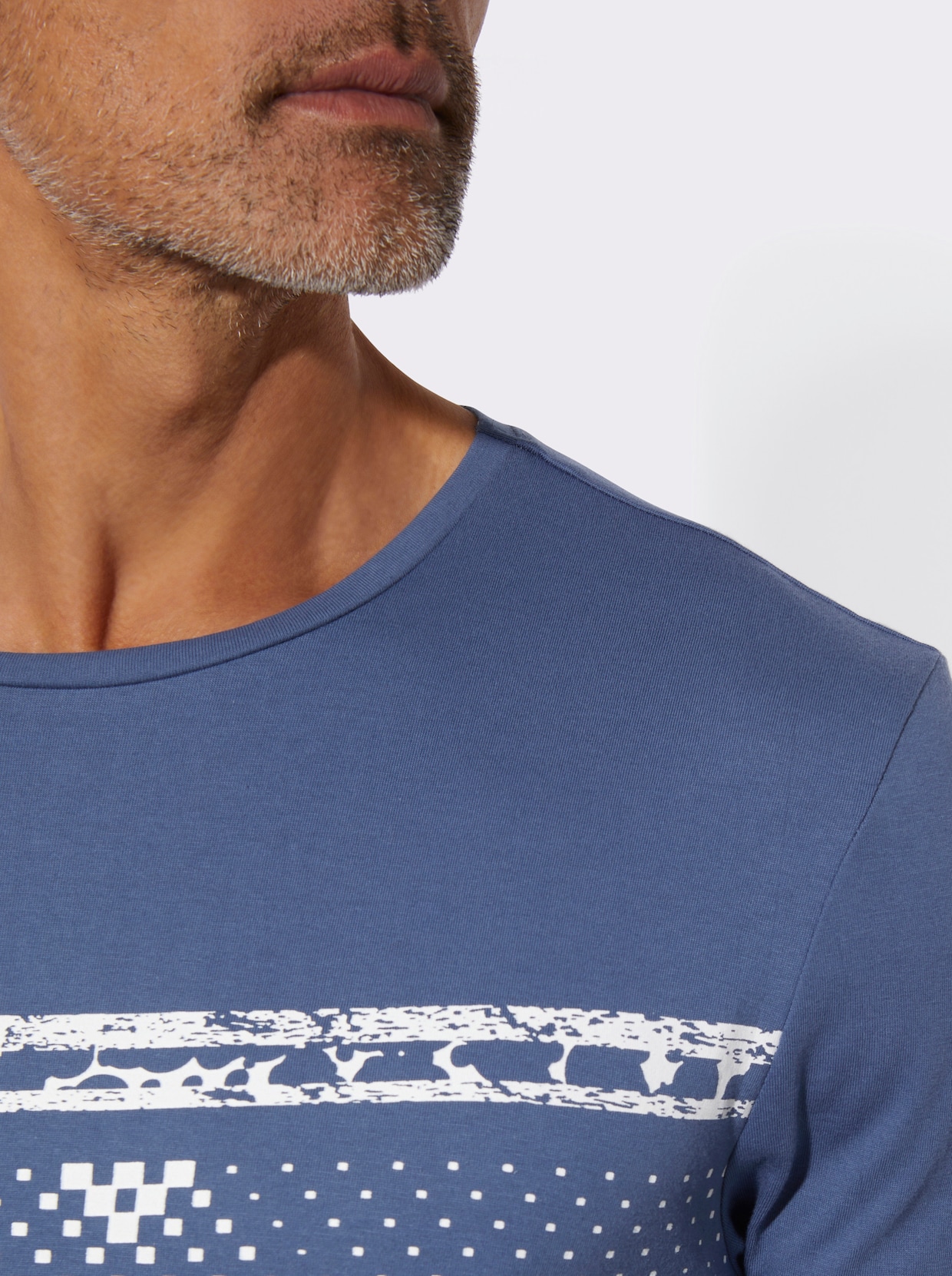 Rundhalsshirt - jeansblau-weiß