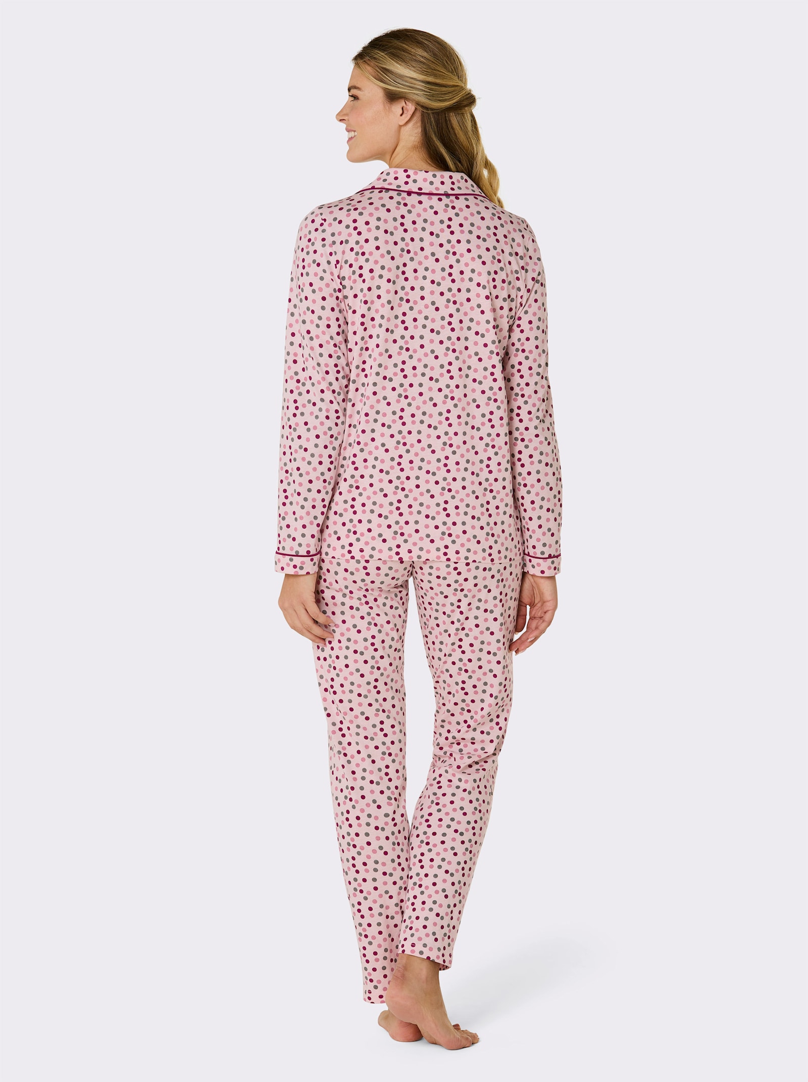 wäschepur Pyjama en flanelle - rose clair-gris à pois