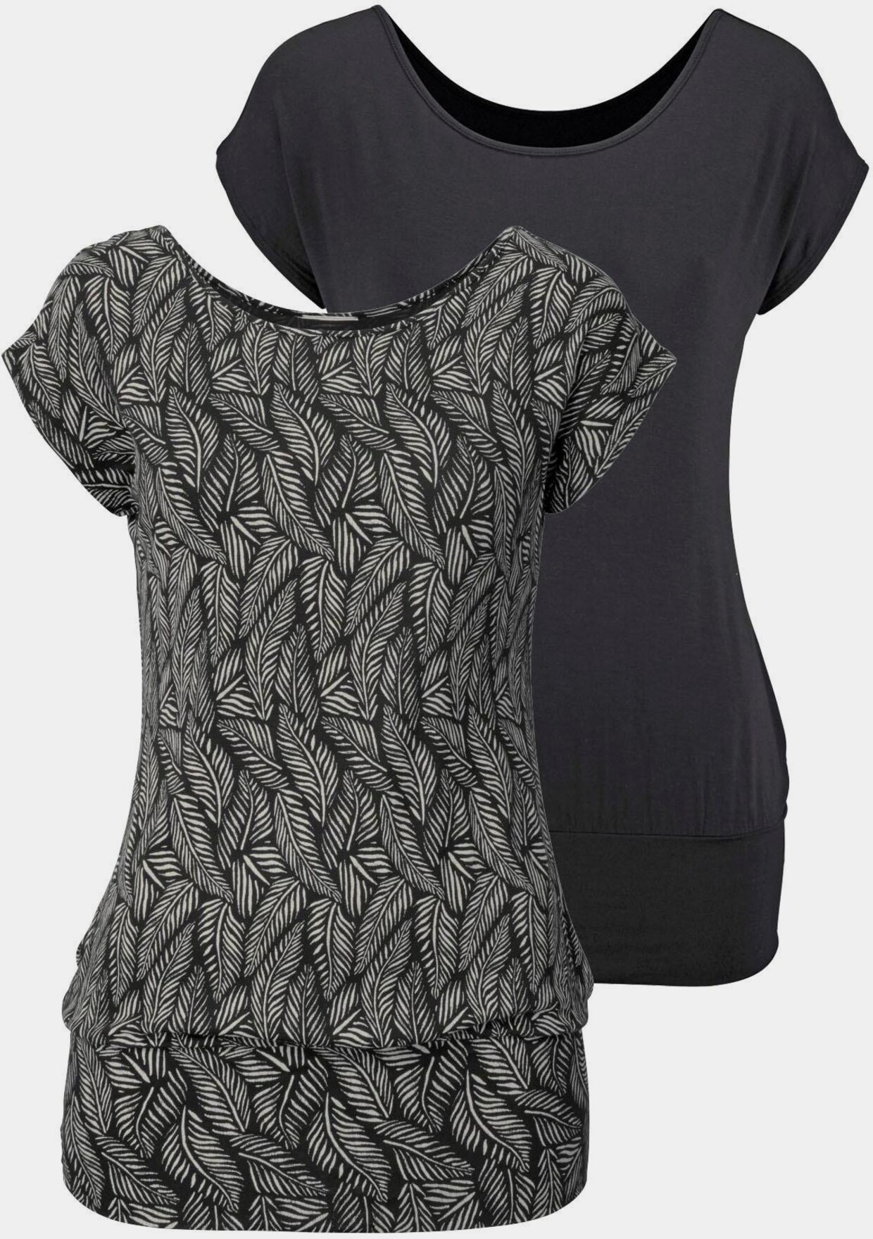 LASCANA Longshirt - schwarz-gemustert, schwarz