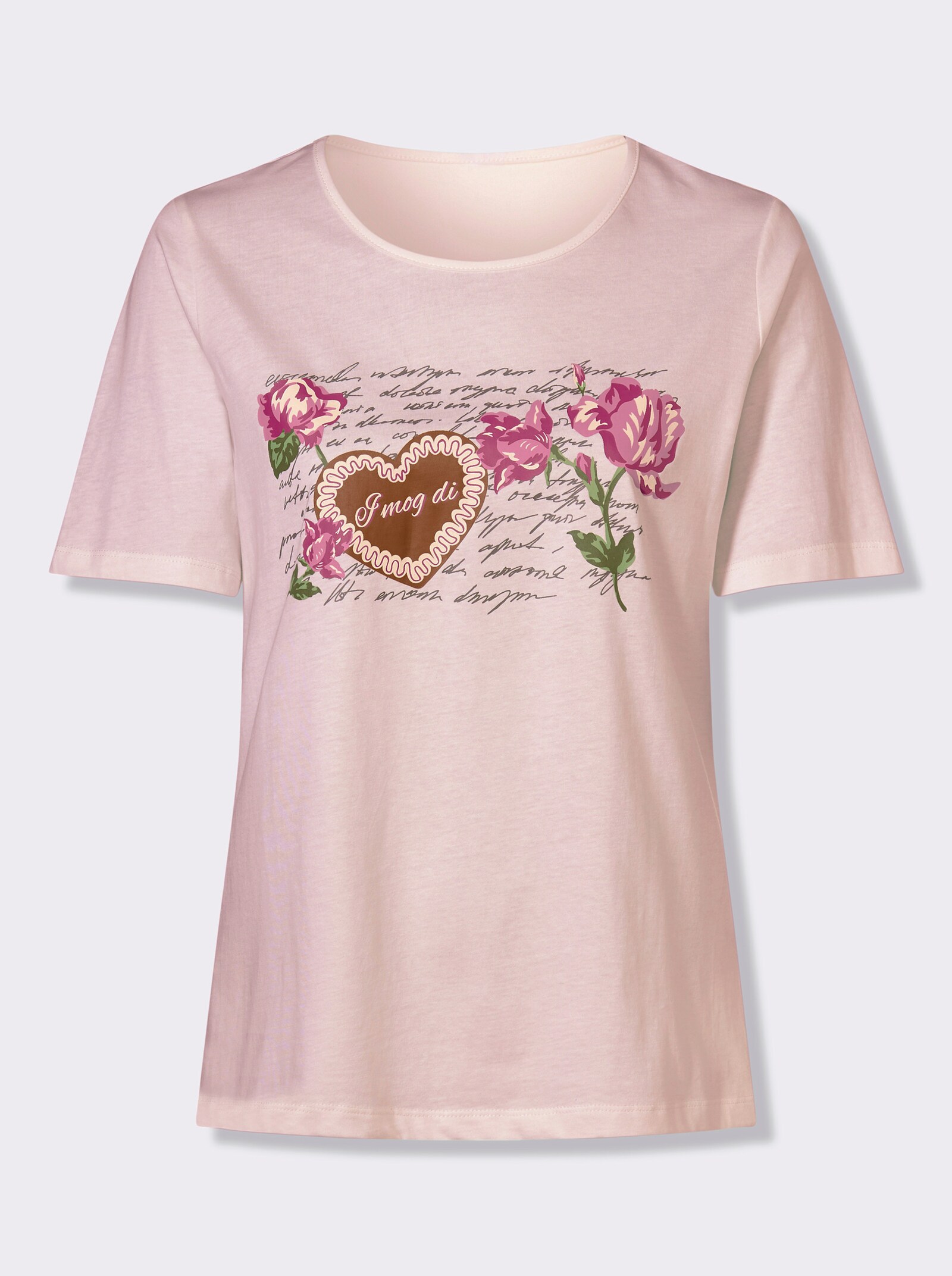 Klasické tričko, kvetová potlač - Svetloružová-staroružová