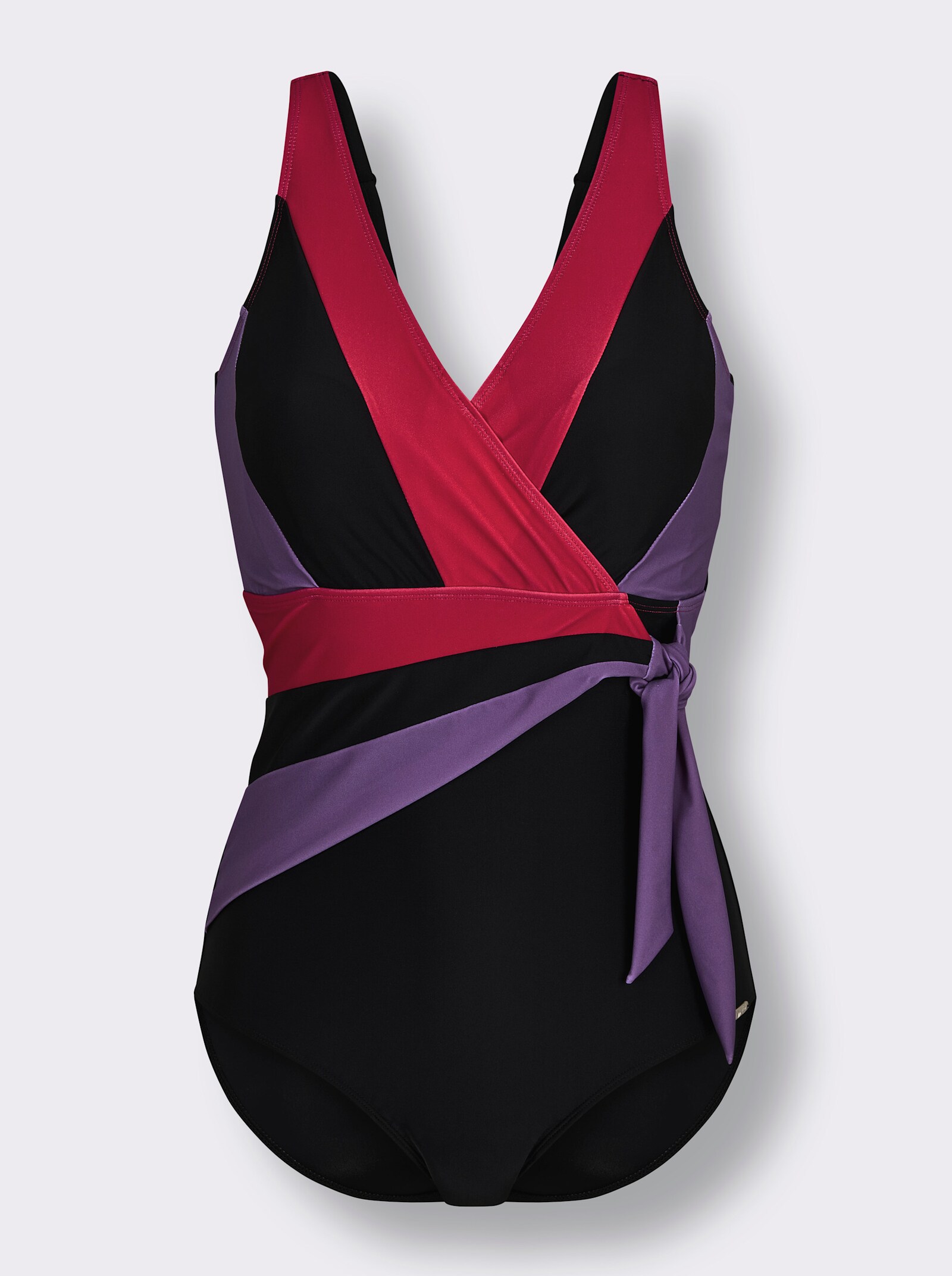 feel good Badeanzug in Wickel-Optik - schwarz-pink