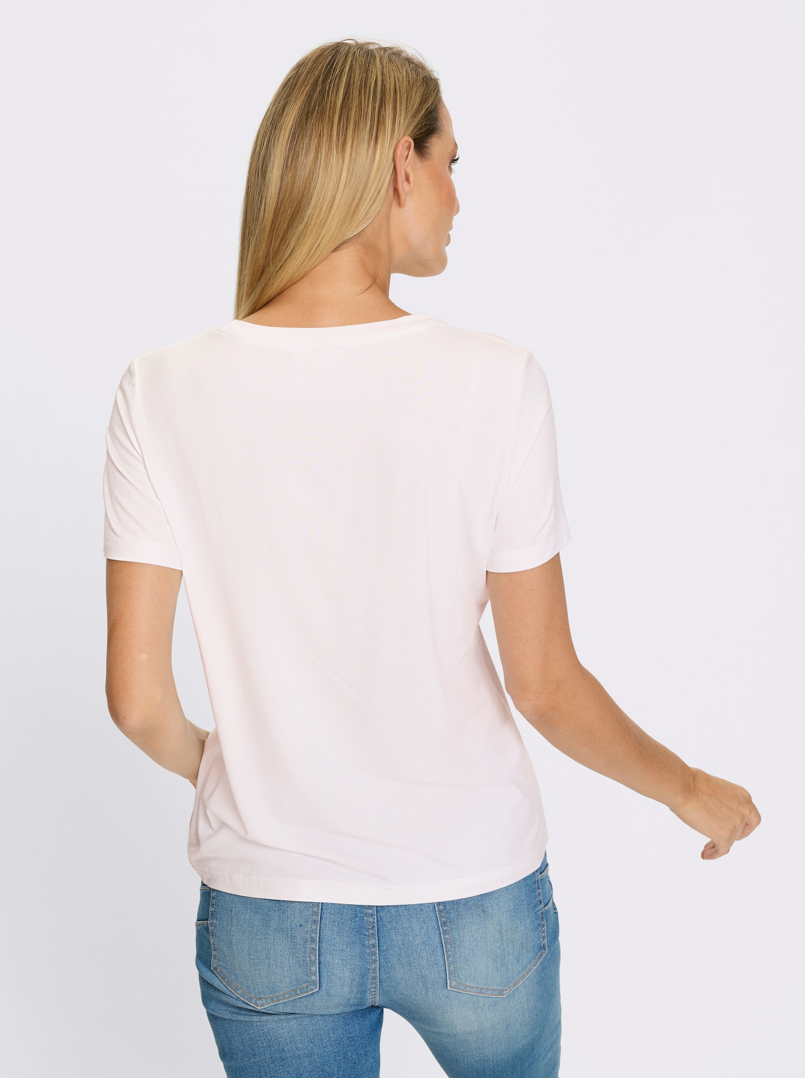 heine Rundhalsshirt mit Ziersteinen - weiss-royalblau