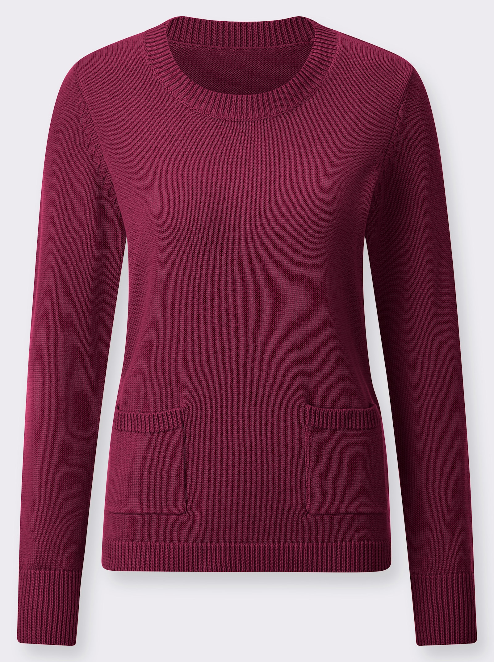 Pullover met ronde hals en opgestikte zakken - fuchsia