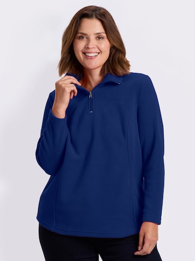 Fleeceshirt mit Troyerkragen - royalblau