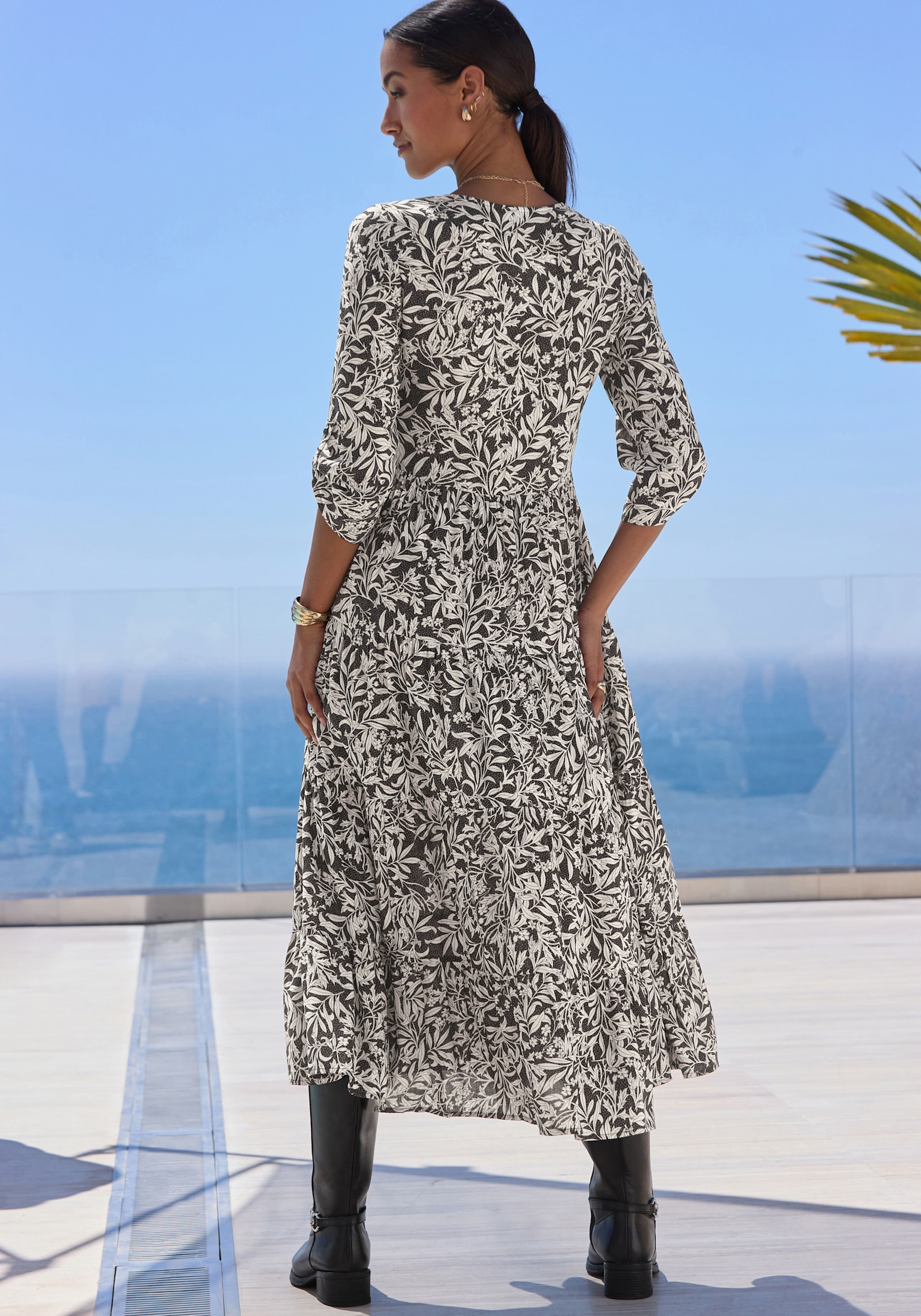 LASCANA Maxikleid - schwarz-creme bedruckt