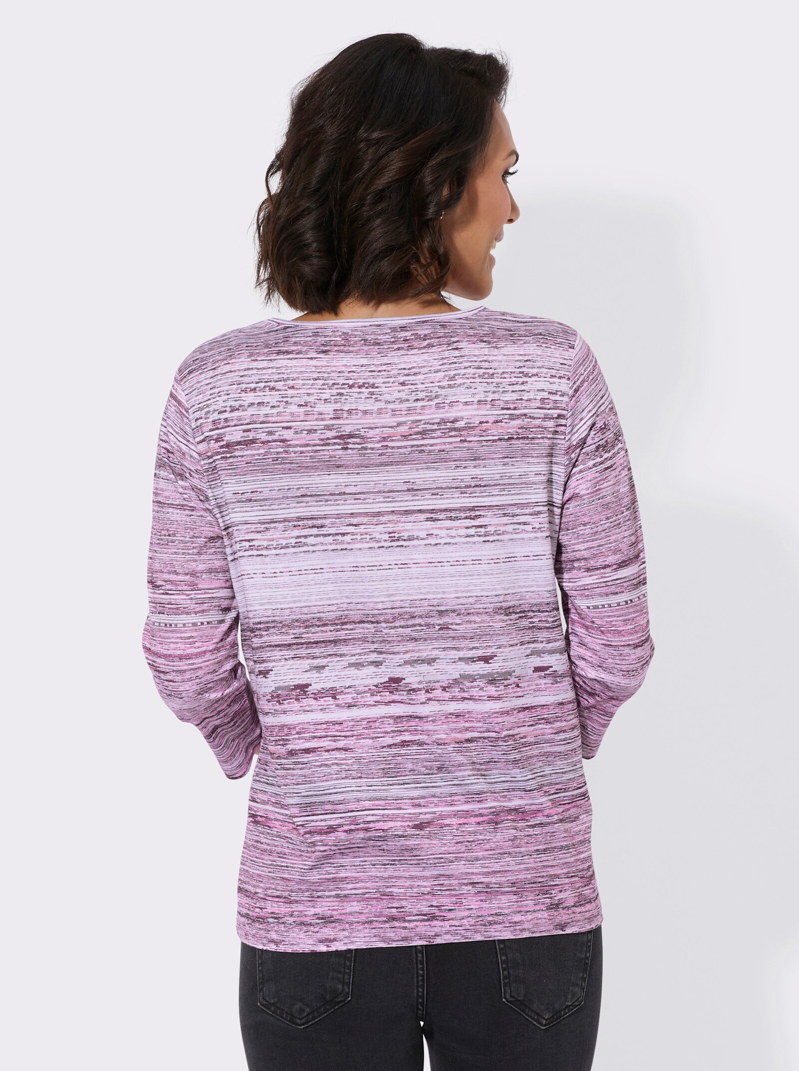 3/4-Arm-Shirt mit Rundhals-Ausschnitt, bedruckt - altrosa-ecru-geringelt