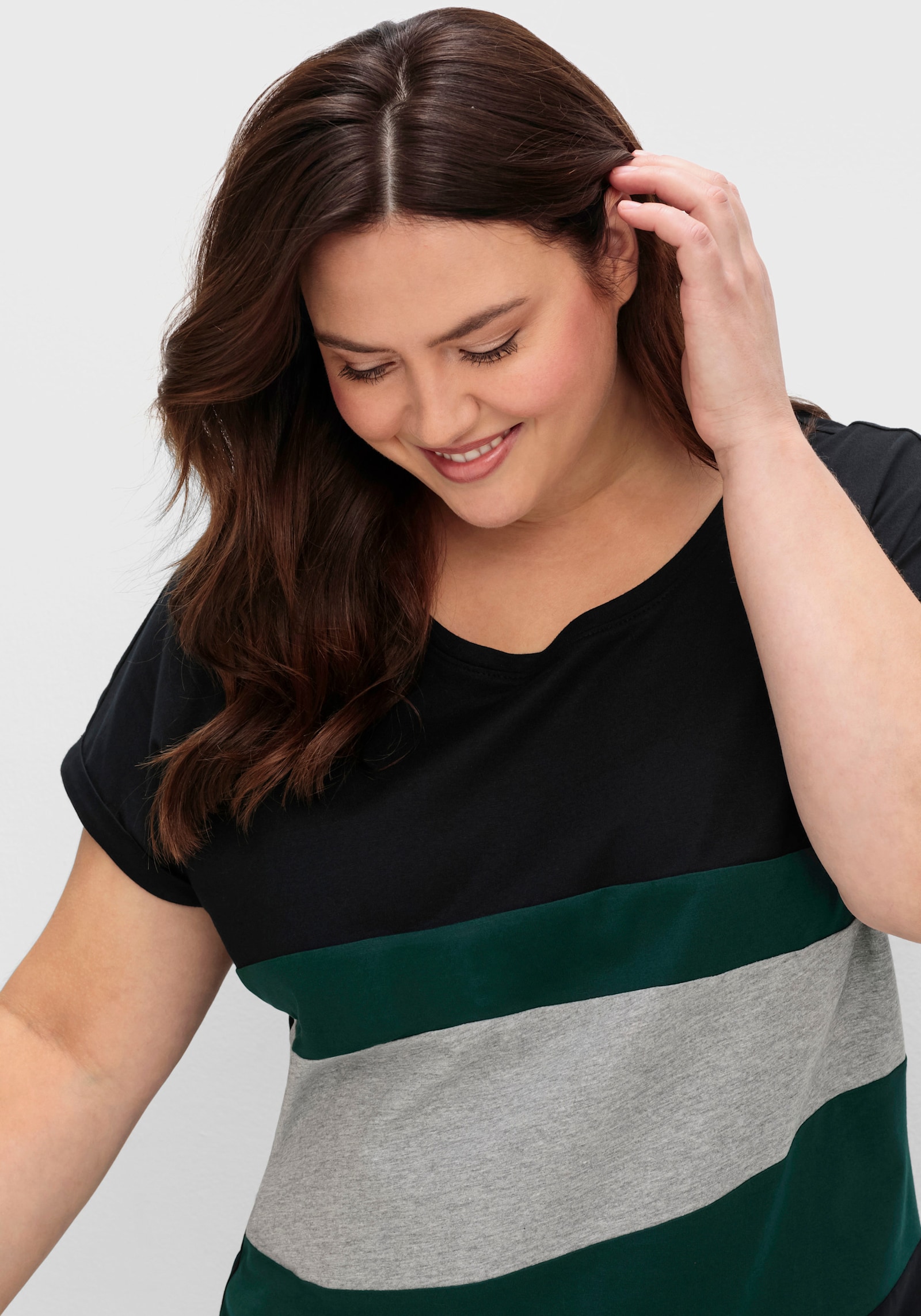 sheego Oversize-Shirt mit markanten Streifen - tiefgrün