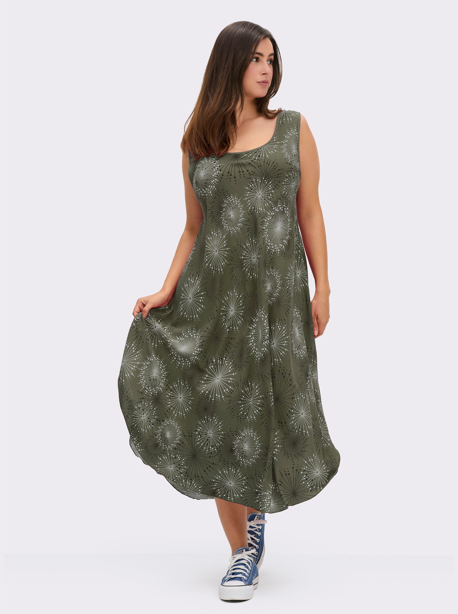 Druckkleid mit Blüten-Muster, figurumspielend - khaki-graphit-bedruckt