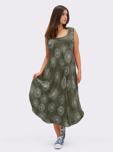 Druckkleid mit Blüten-Muster, figurumspielend - khaki-graphit-bedruckt
