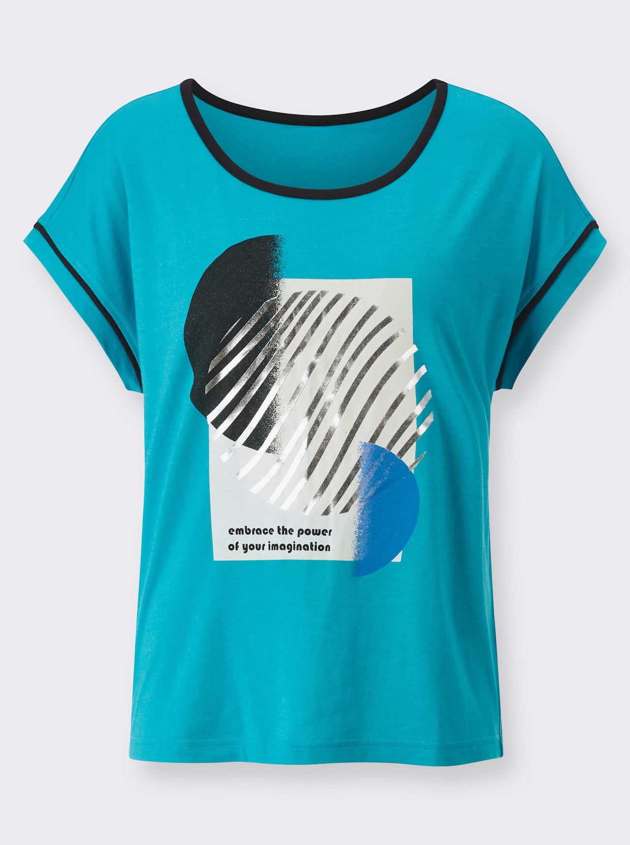 Shirt met ronde hals - turquoise geprint