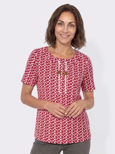 Shirt mit Druck - rot-ecru-bedruckt