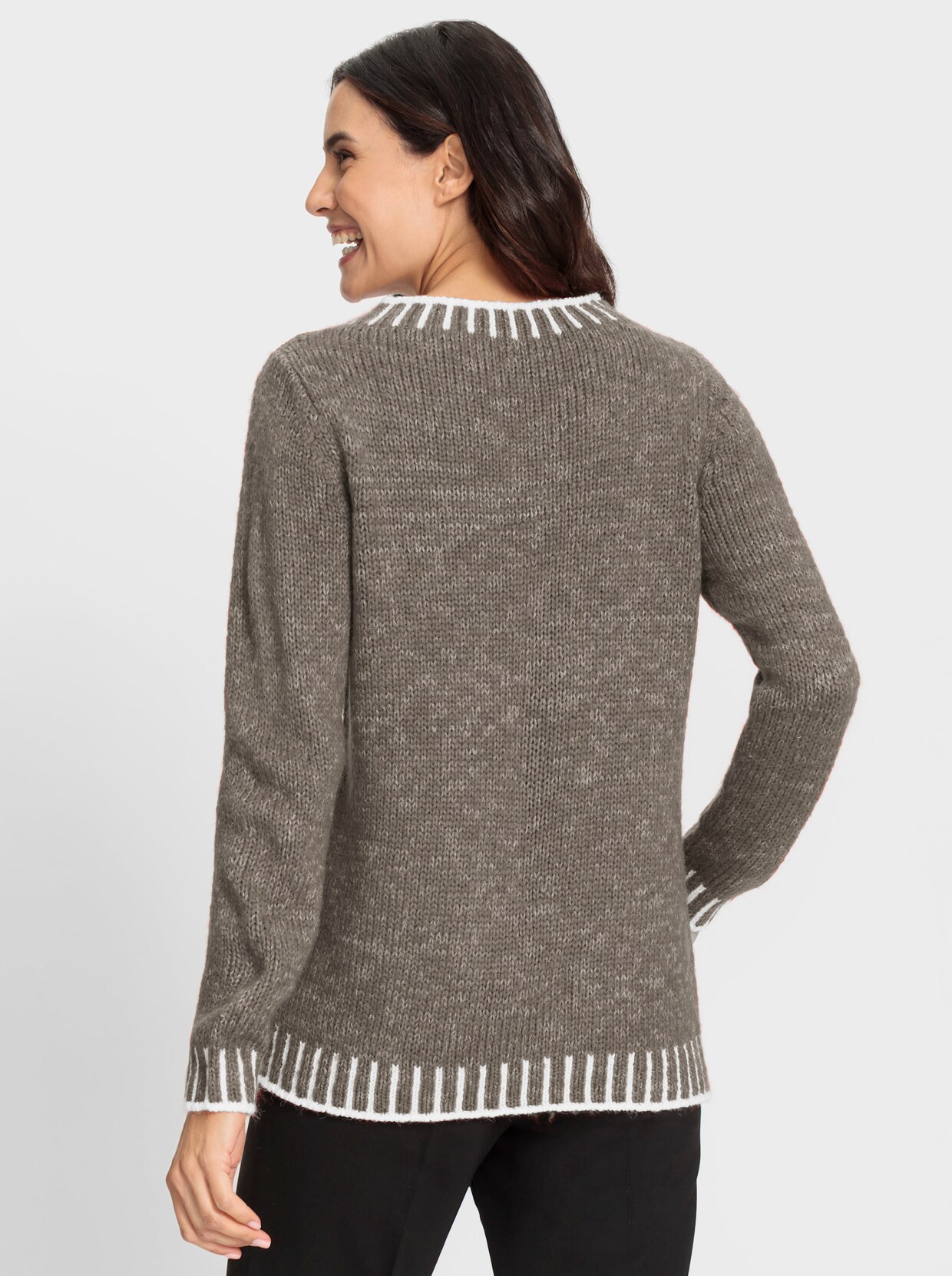 Langarm-Pullover - taupe-ecru-gemustert