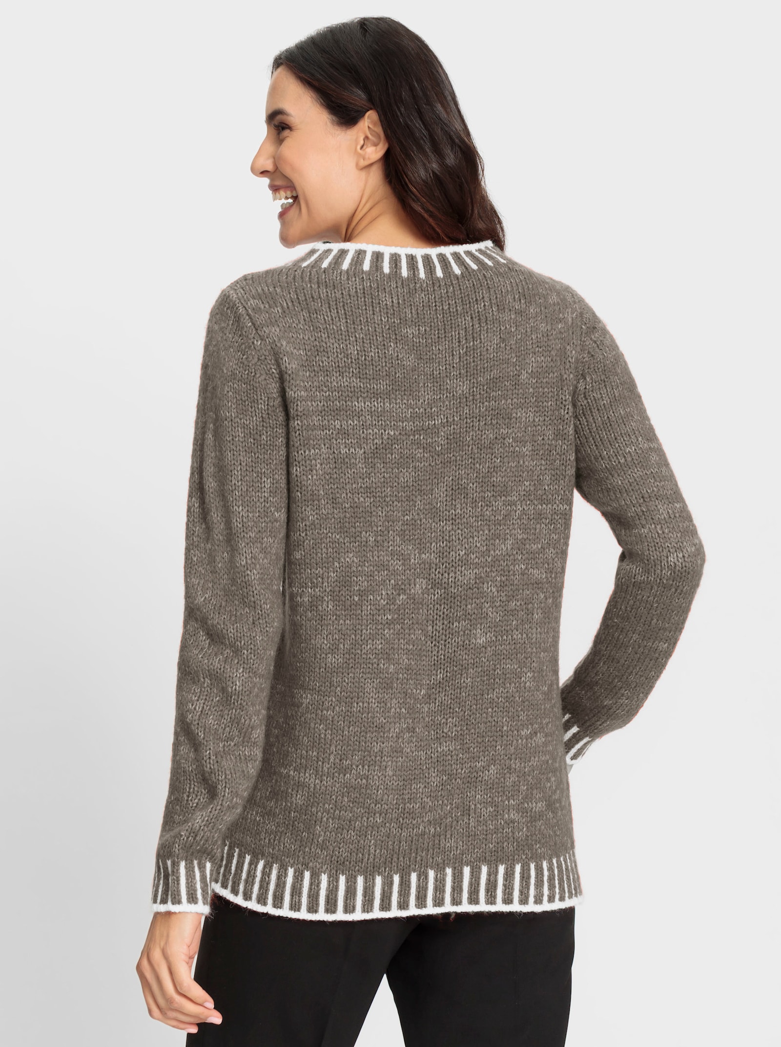 Langarm-Pullover mit effektvollen Kontrasten - taupe-ecru-gemustert