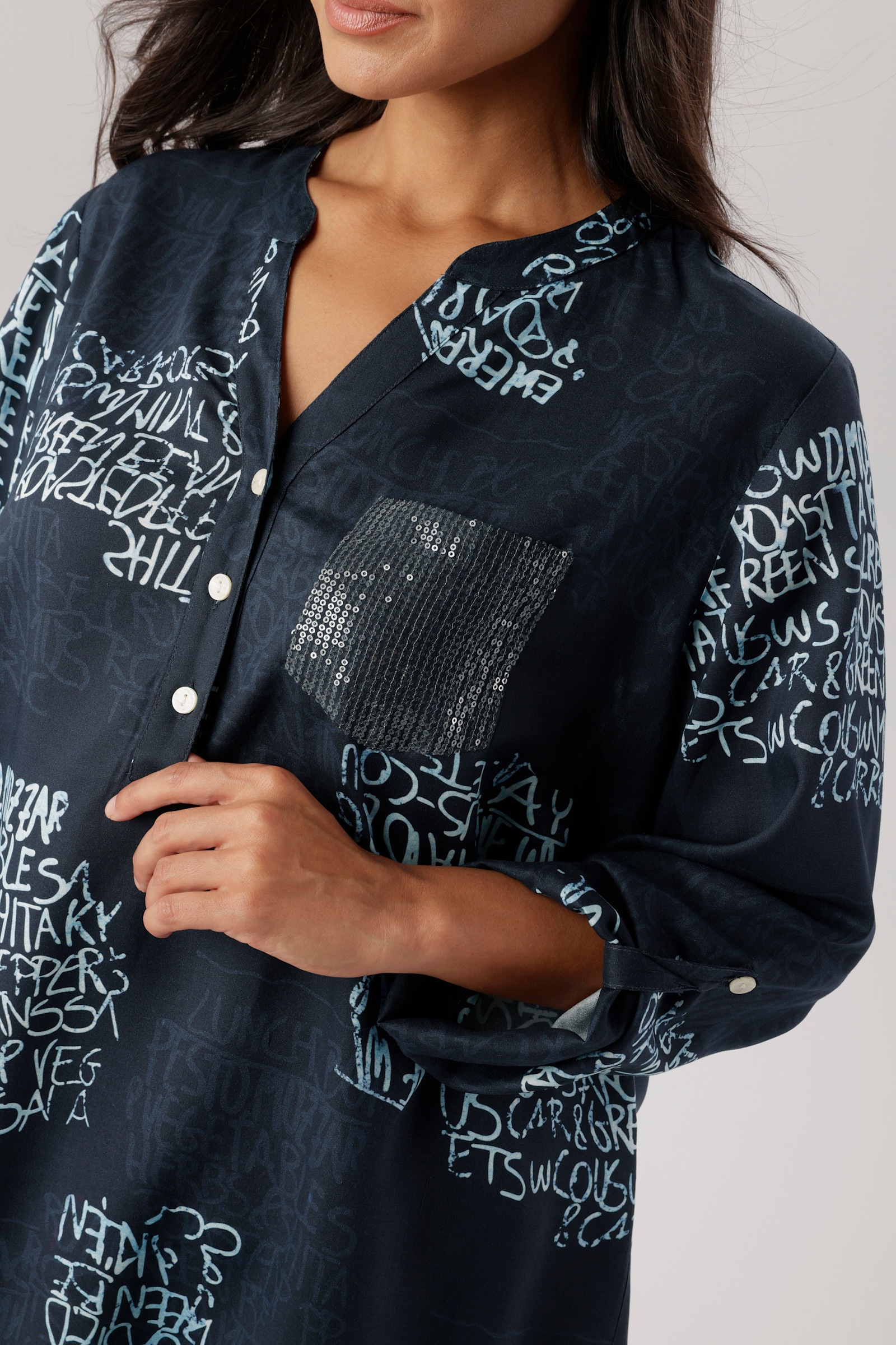 Aniston PLUS Schlupfbluse - marine-hellblau-wollweiß