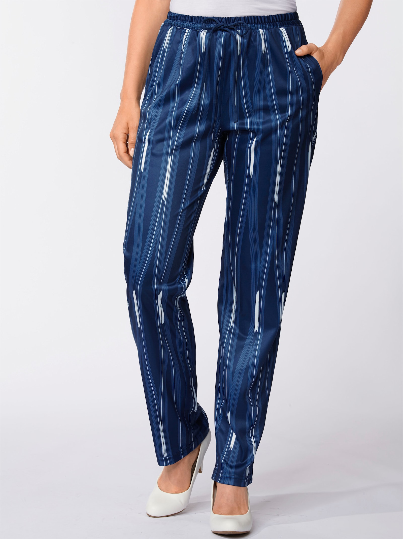 Žerzejové kalhoty s páskem - námořnická-vlnky