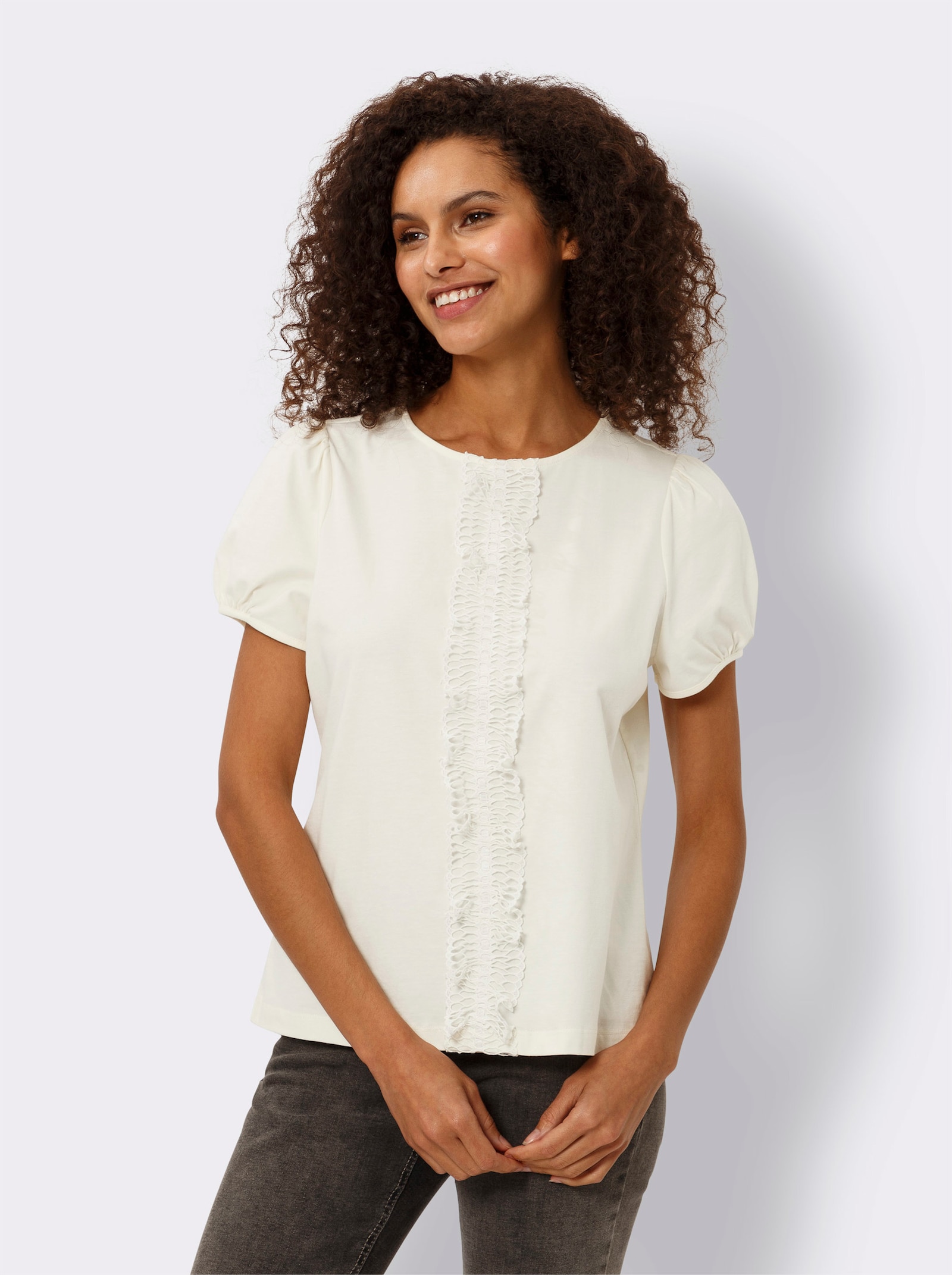 heine Shirt mit Spitzen-Applikation - champagner
