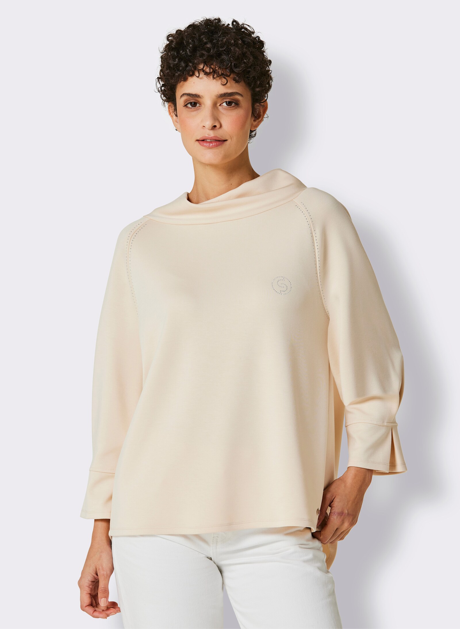 CREATION L PREMIUM Sweatshirt mit Glitzersteinchen - elfenbein